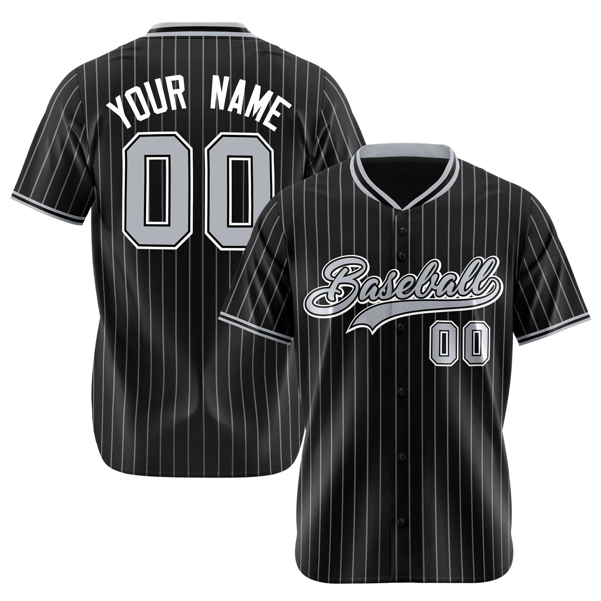 Custom Black White Pinstripe Gray-White Authentic Baseball Jersey