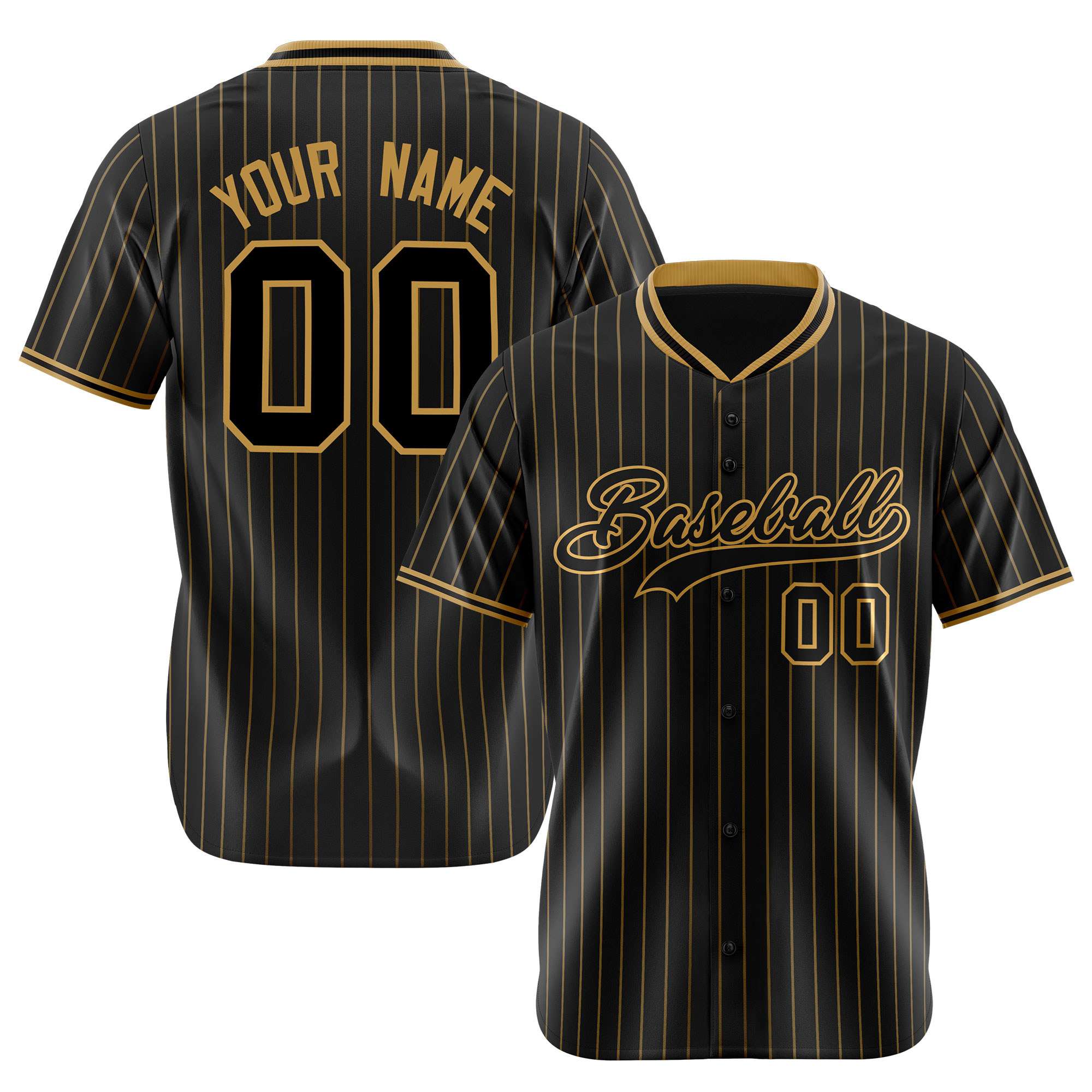 Custom Black Old-Gold Pinstripe Black Old-Gold Authentic Baseball Jersey