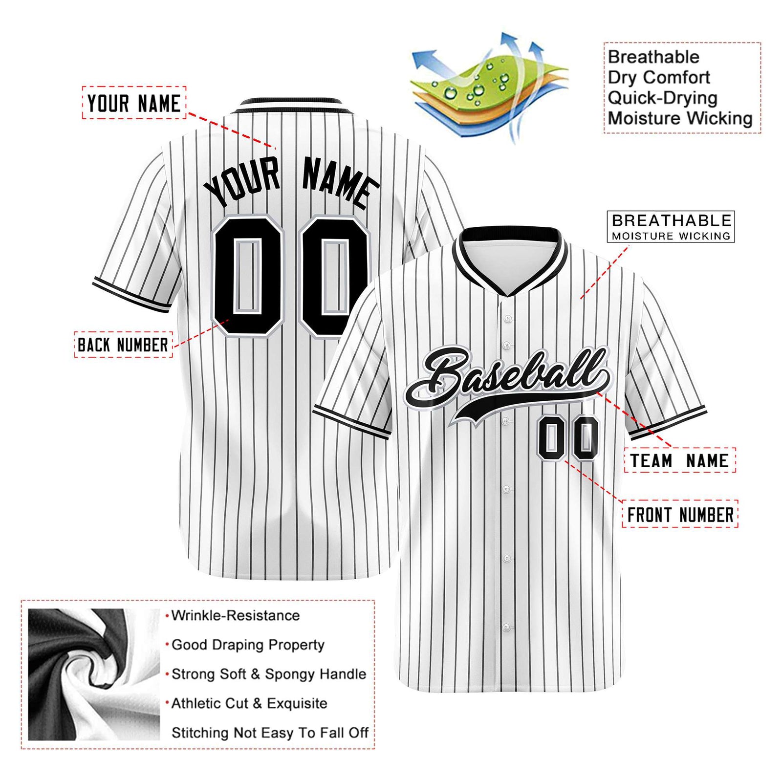 Custom White Black Pinstripe White-Black Authentic Baseball Jersey