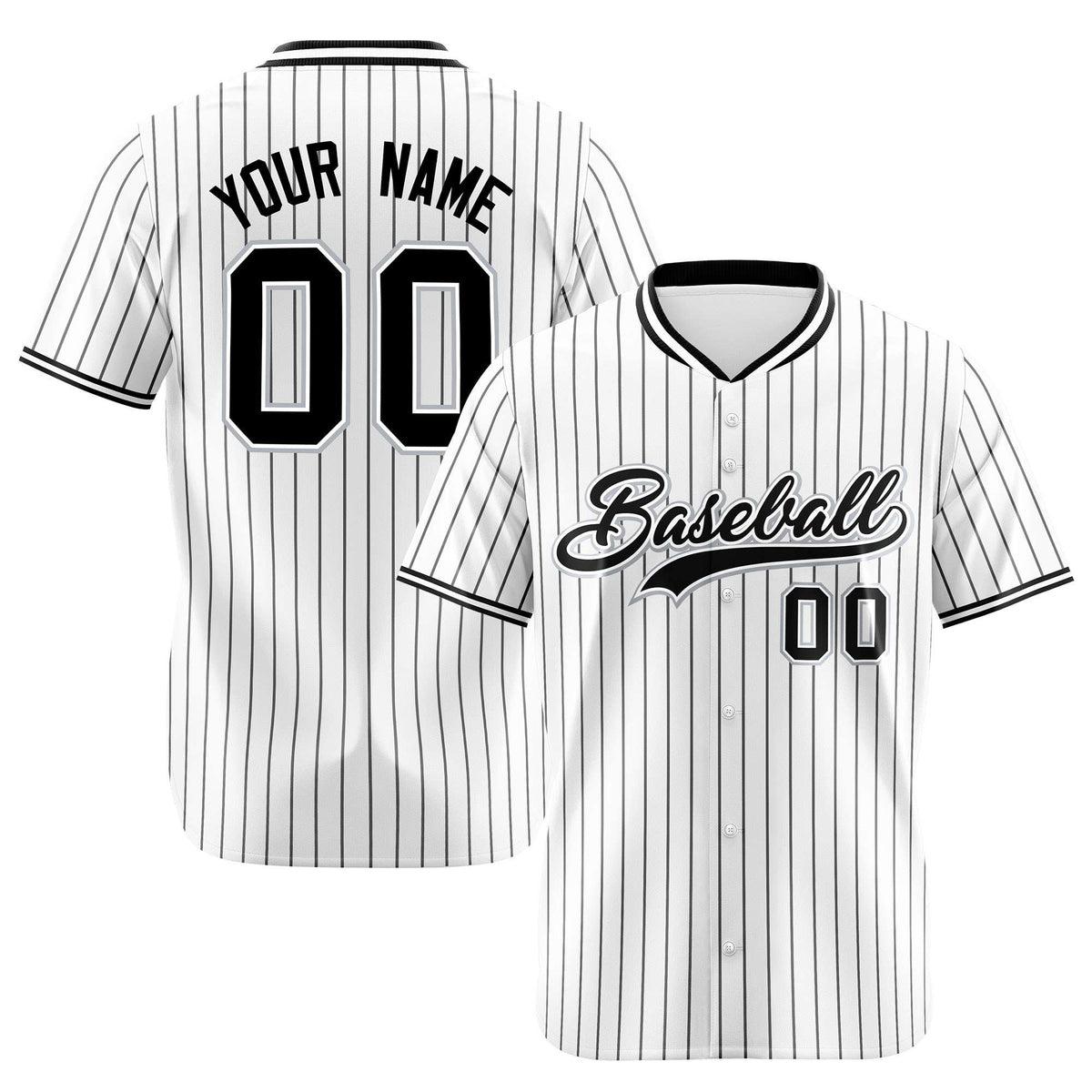 Custom White Black Pinstripe White-Black Authentic Baseball Jersey