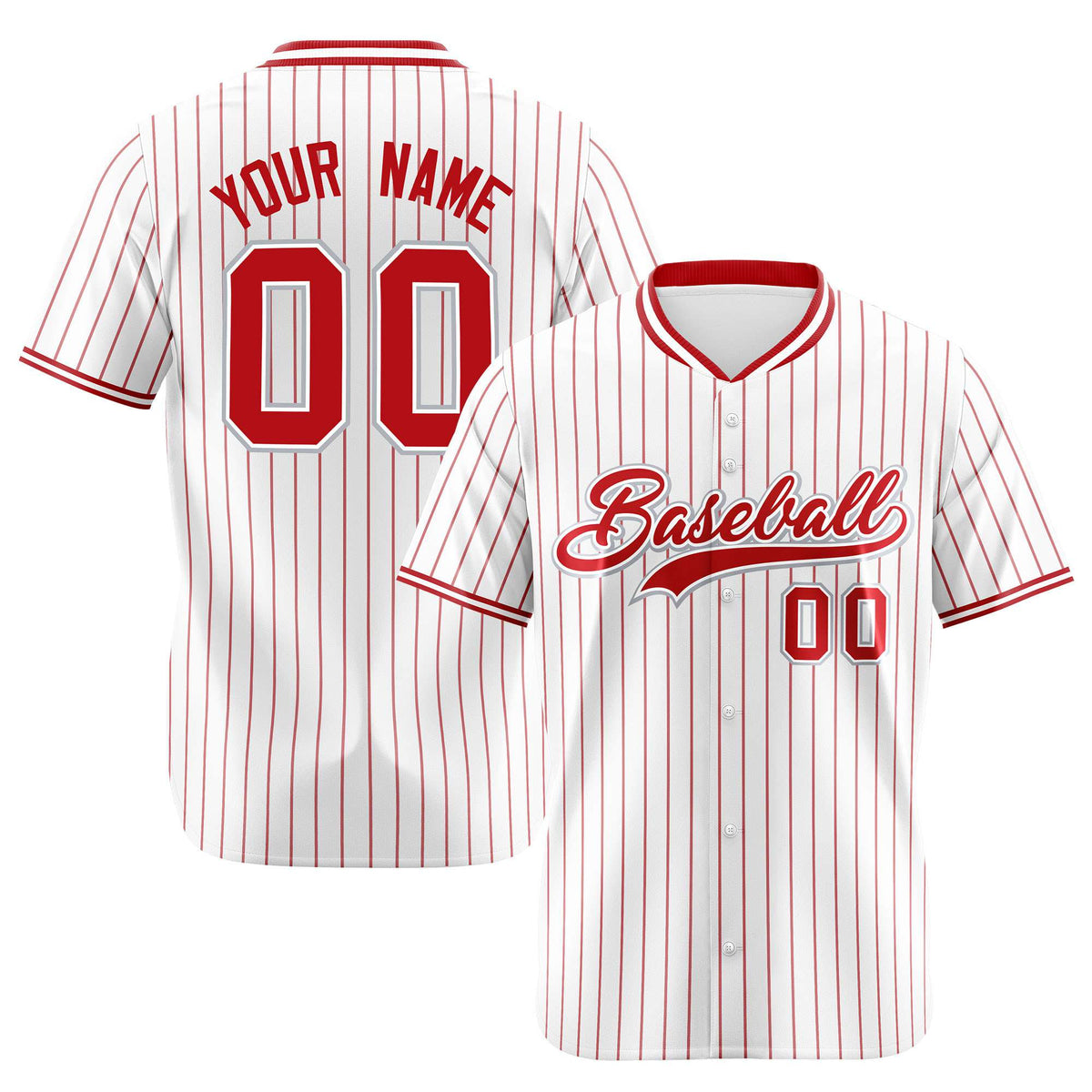 Custom White Red Pinstripe White-Red Authentic Baseball Jersey