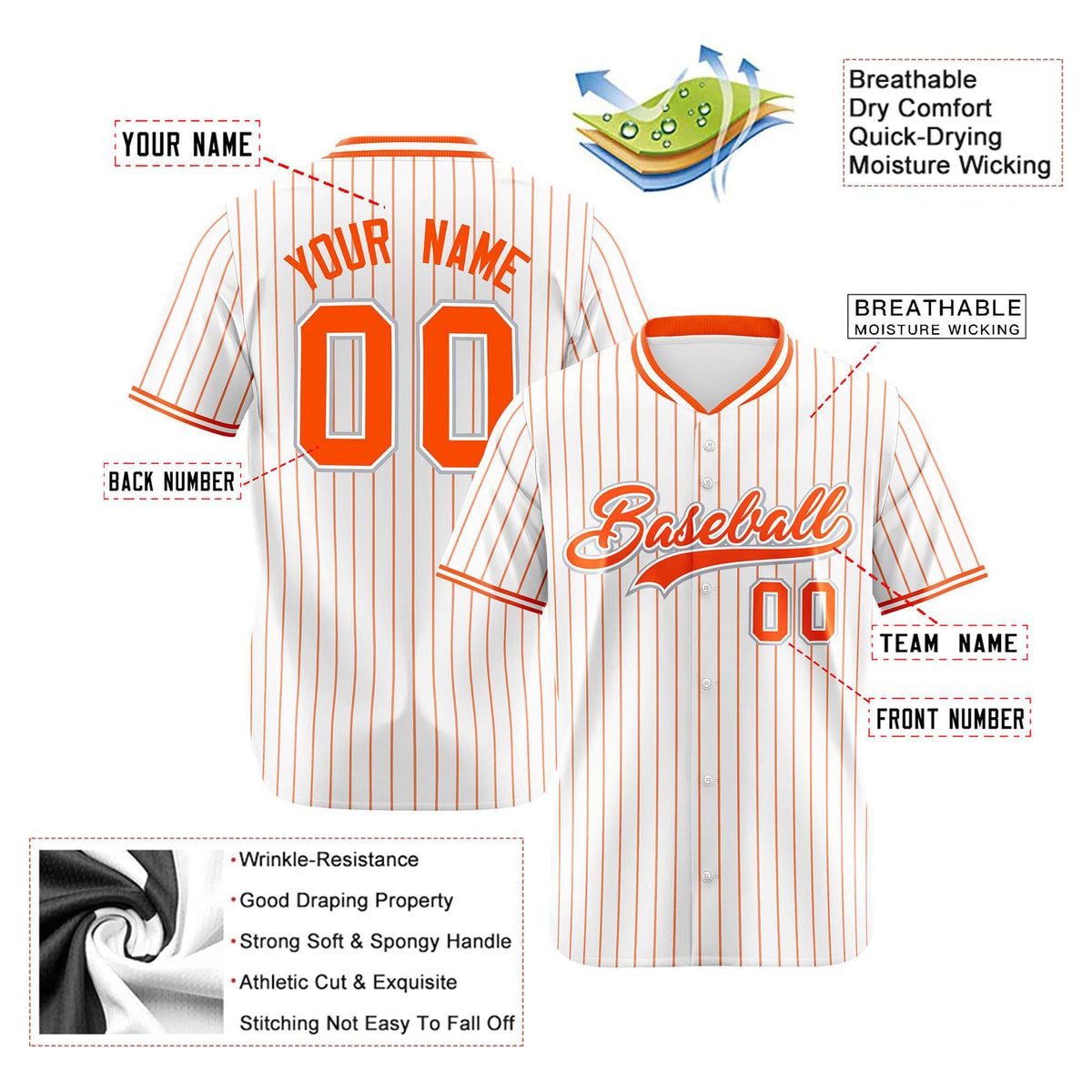Custom White Orange Pinstripe White-Orange Authentic Baseball Jersey