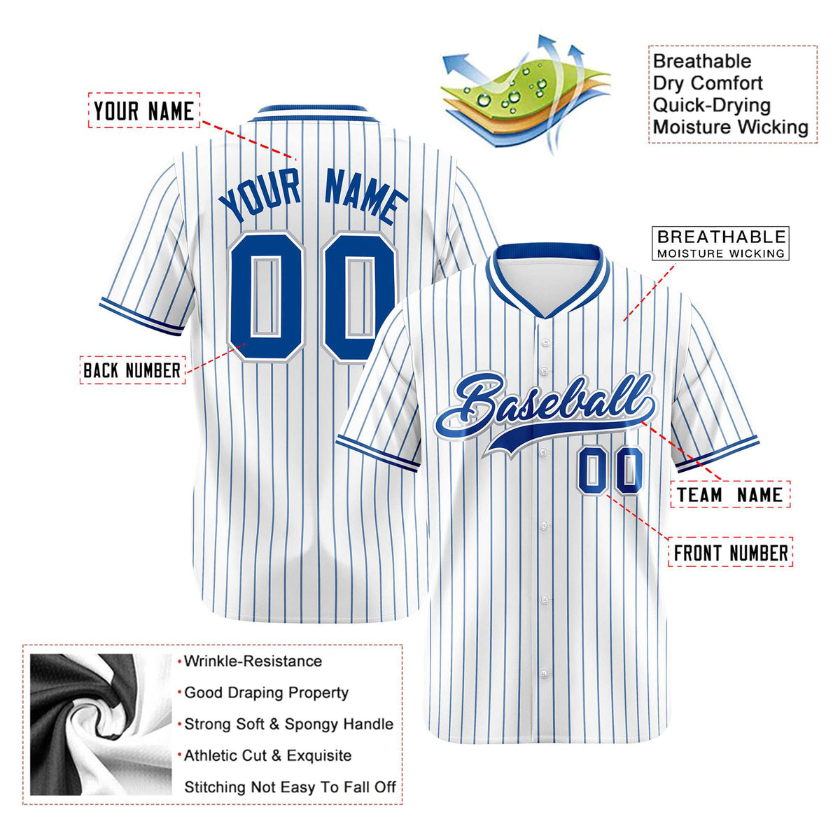 Custom White Blue Pinstripe White-Blue Black Authentic Baseball Jersey