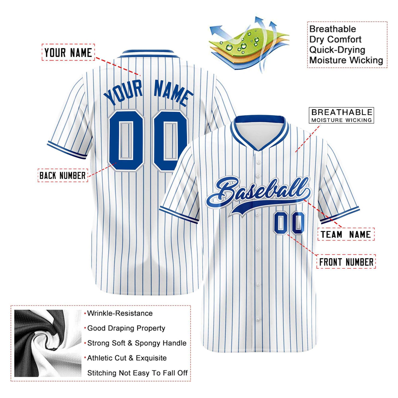 Custom White Blue Pinstripe White-Blue Black Authentic Baseball Jersey