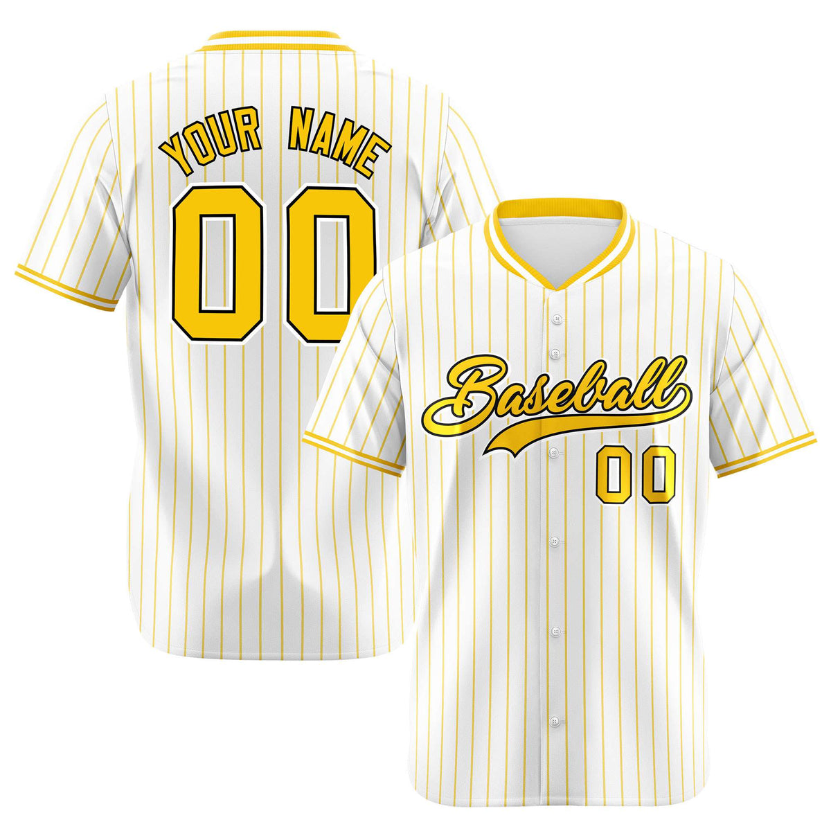 Custom White Yellow Pinstripe White-Yellow Black Authentic Baseball Jersey