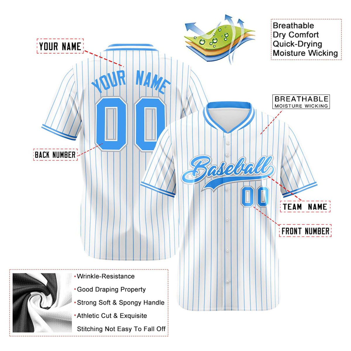 Custom White Blue Pinstripe White-Blue Gray Authentic Baseball Jersey