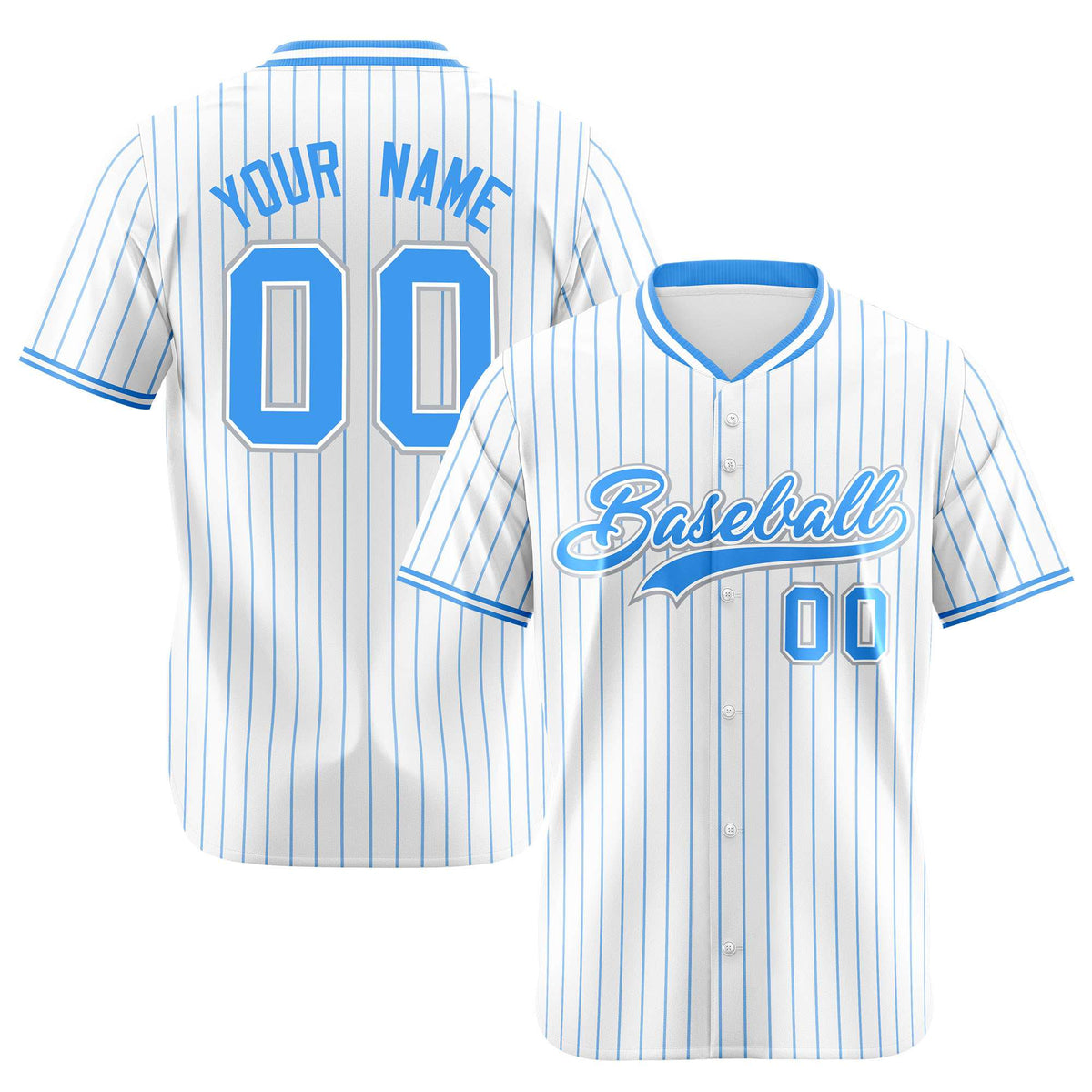 Custom White Blue Pinstripe White-Blue Gray Authentic Baseball Jersey