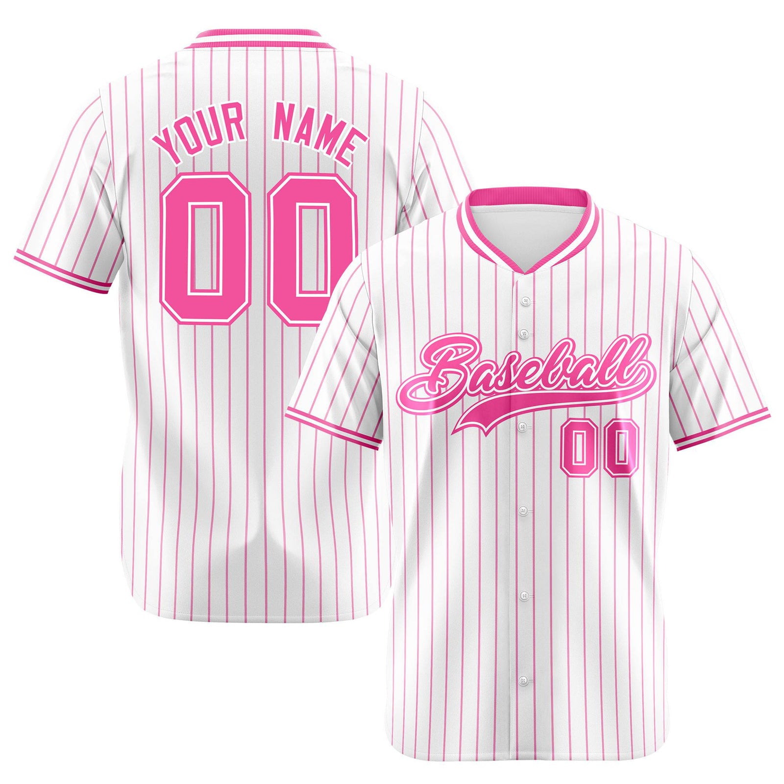 Custom White Pink Pinstripe White-Pink Authentic Baseball Jersey