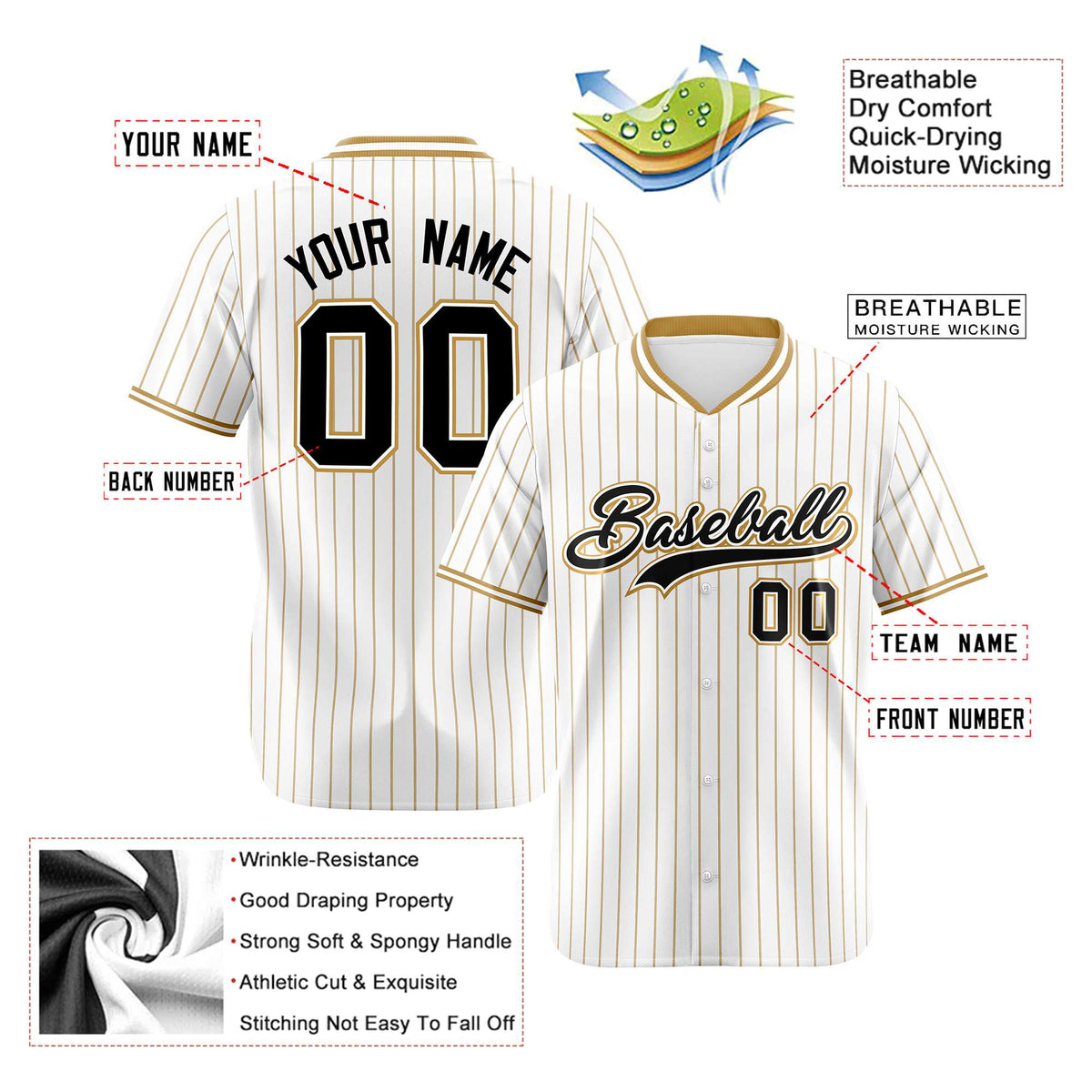 Custom White Brown Pinstripe White-Brown Black Authentic Baseball Jersey