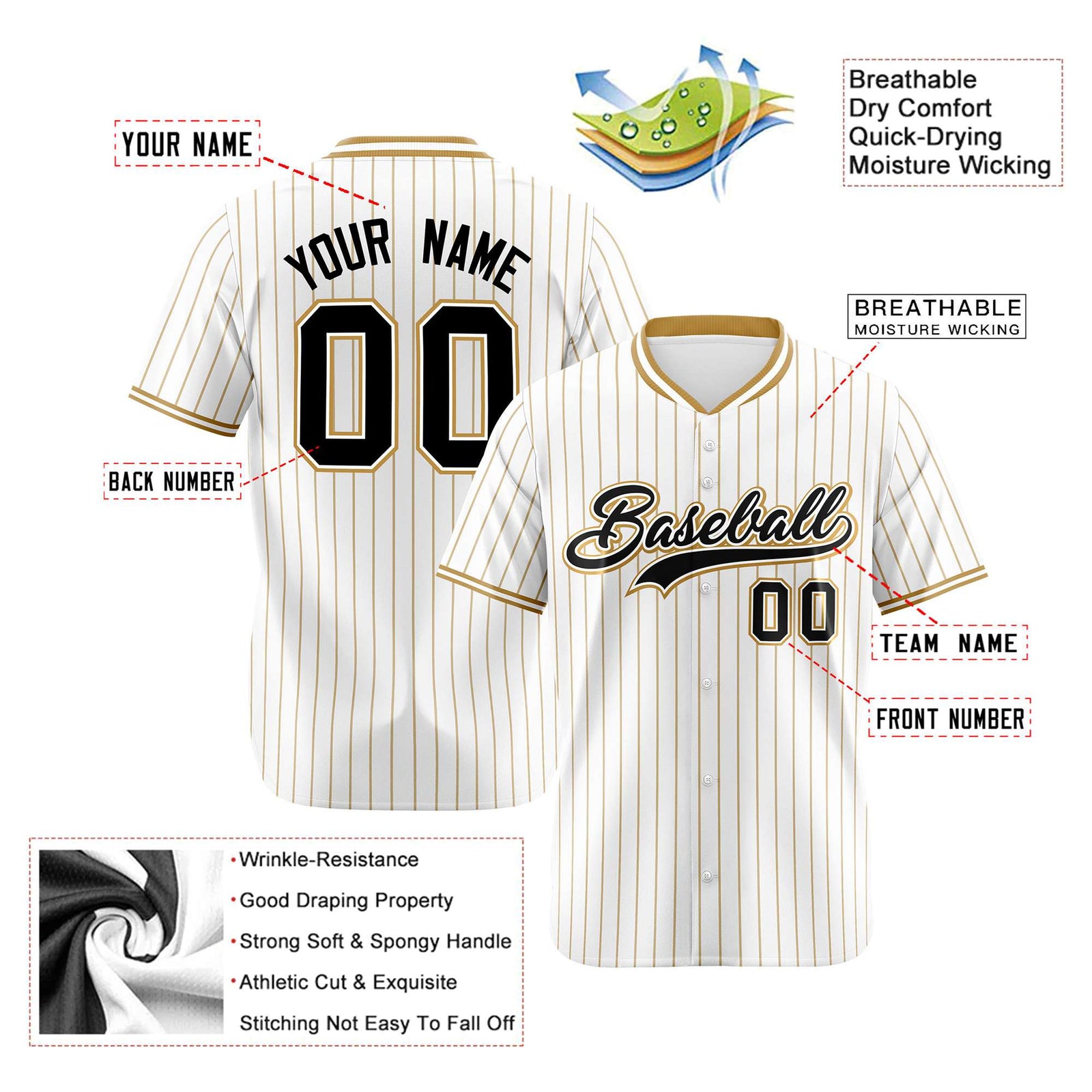 Custom White Brown Pinstripe White-Brown Black Authentic Baseball Jersey
