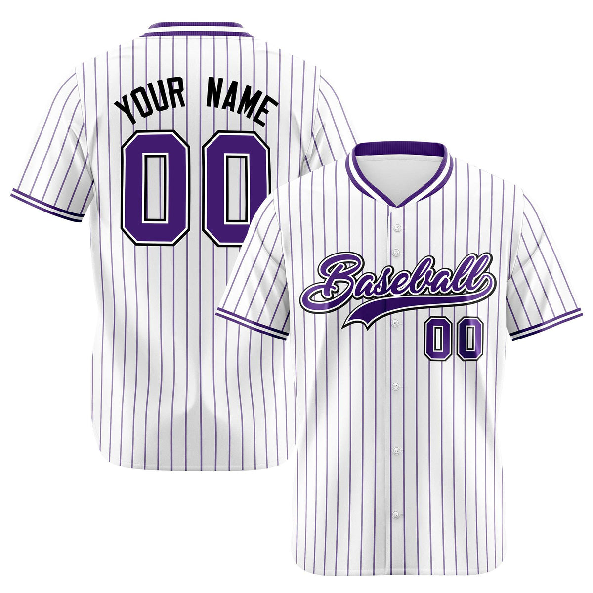 Custom White Purple Pinstripe White-Purple Black Authentic Baseball Jersey