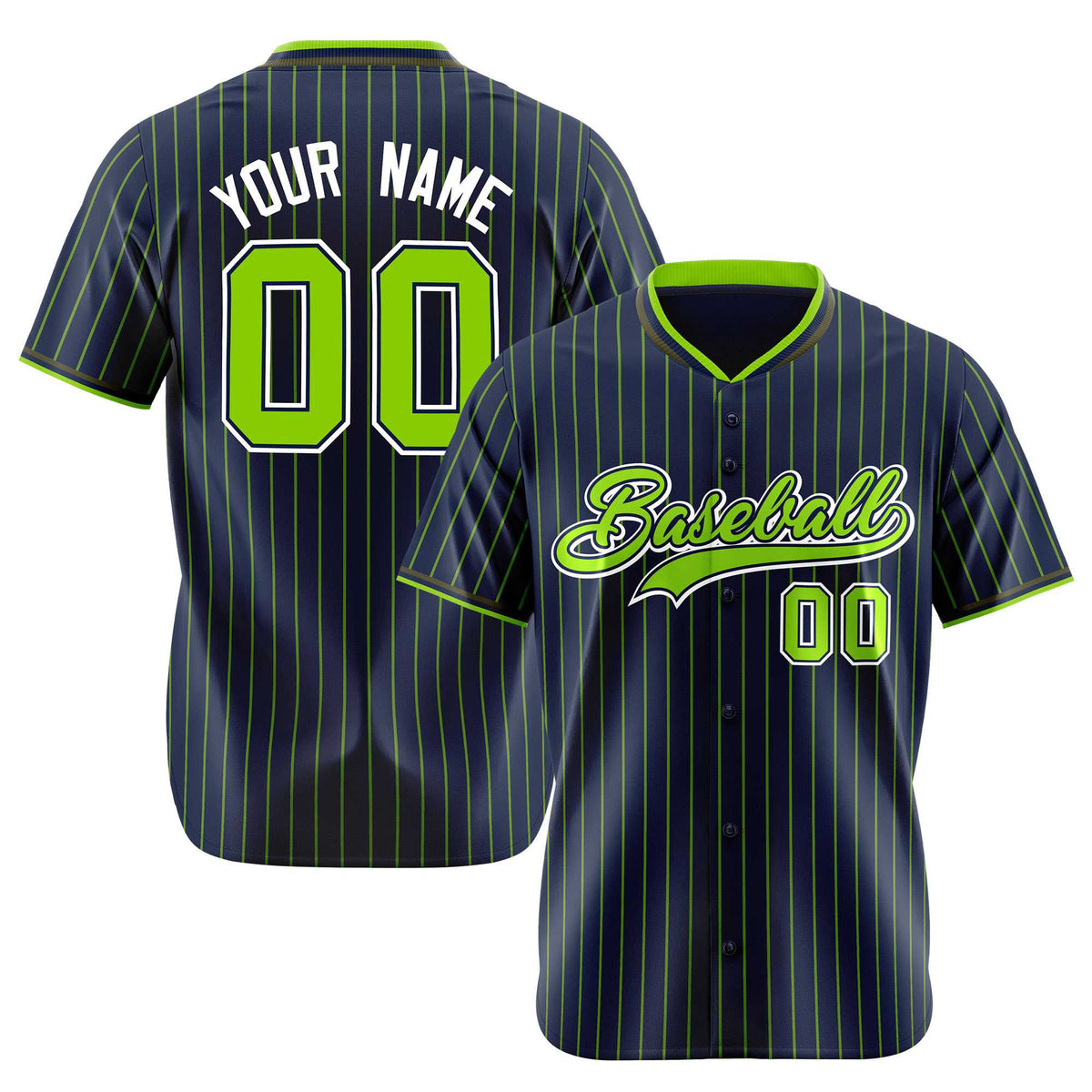 Custom Navy Neon-Green Pinstripe Neon-Green White Authentic Baseball Jersey