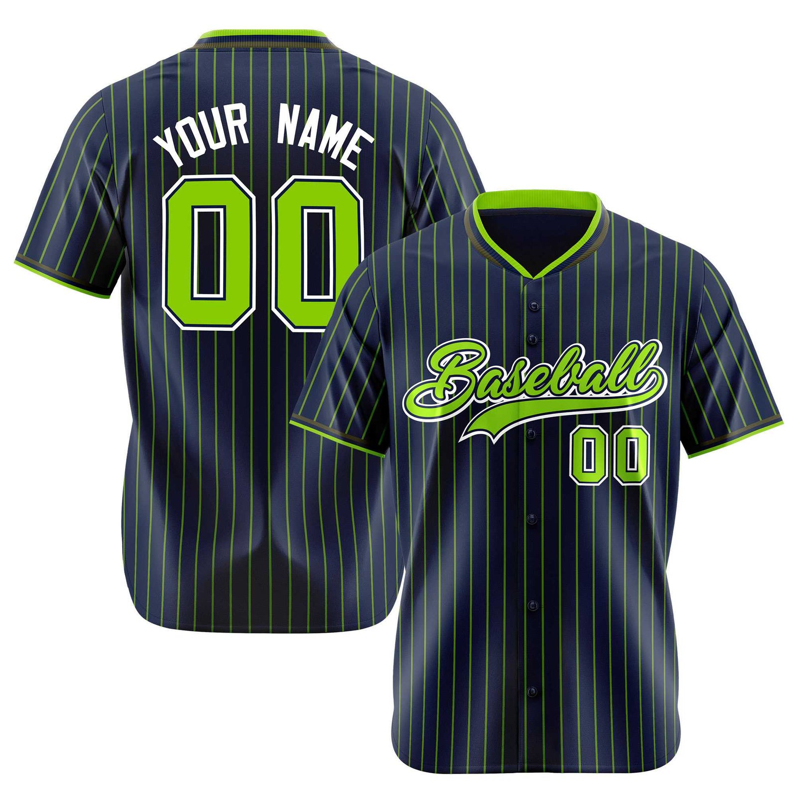 Custom Navy Neon-Green Pinstripe Neon-Green White Authentic Baseball Jersey