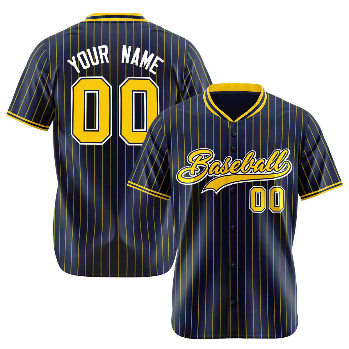 Custom Navy Yellow Pinstripe Yellow-White Authentic Baseball Jersey