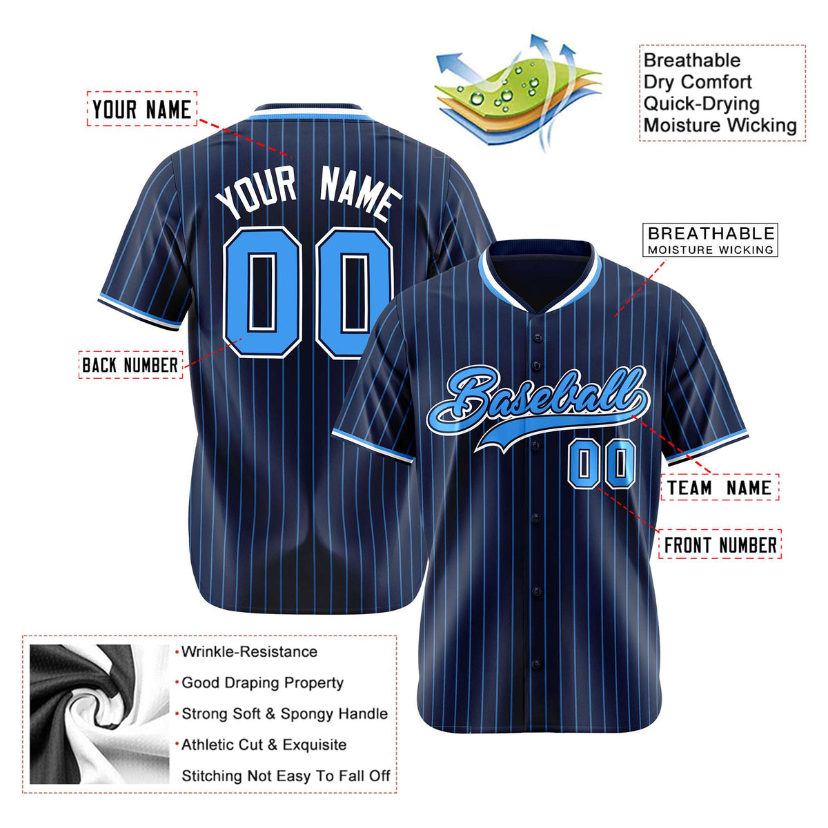 Custom Navy Blue Pinstripe Blue-White Authentic Baseball Jersey