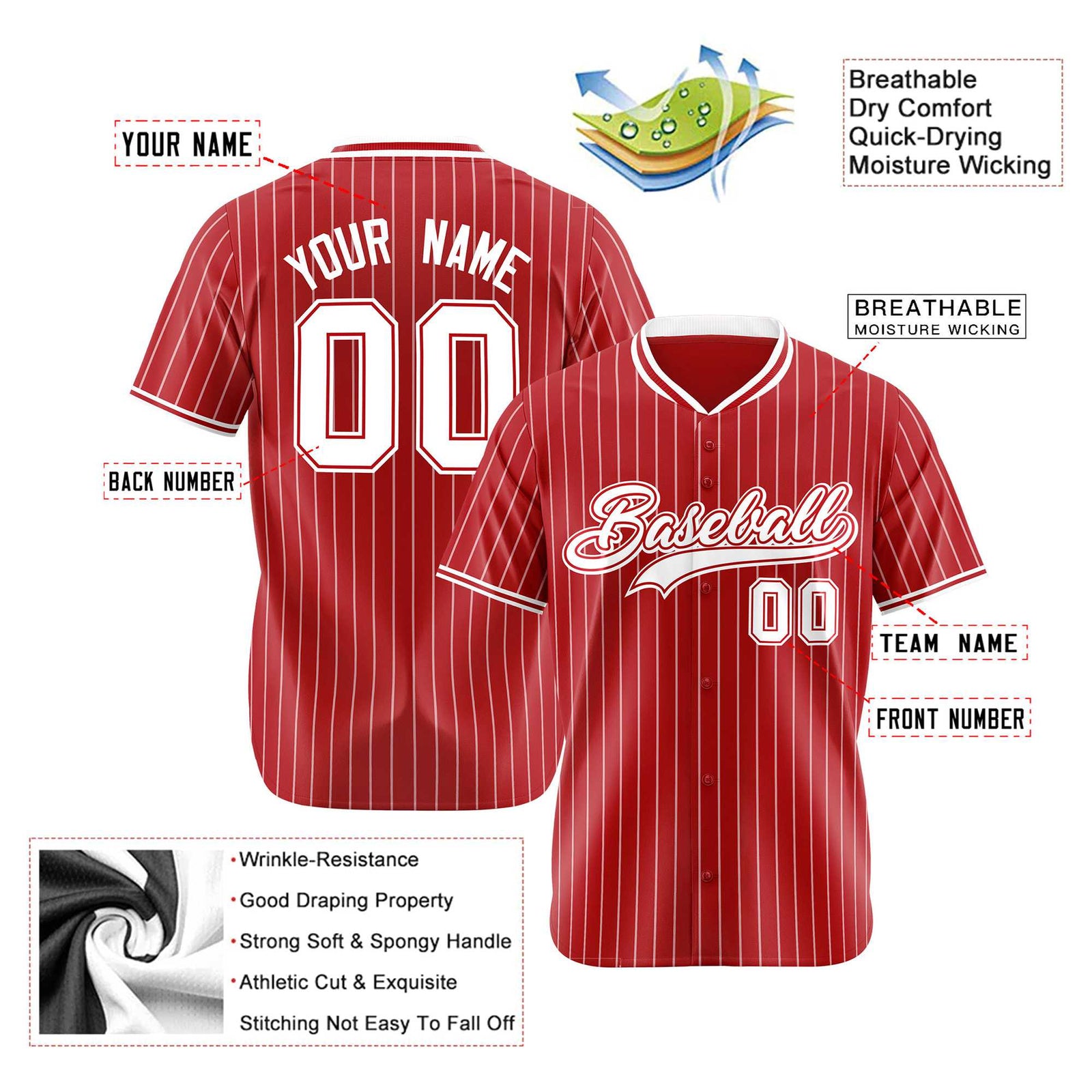 Custom Red White Pinstripe White-Red Authentic Baseball Jersey