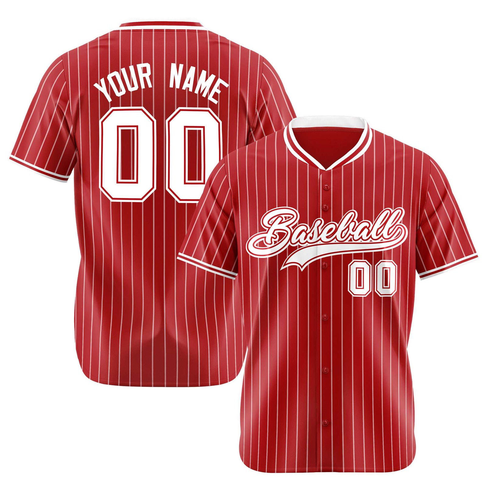 Custom Red White Pinstripe White-Red Authentic Baseball Jersey