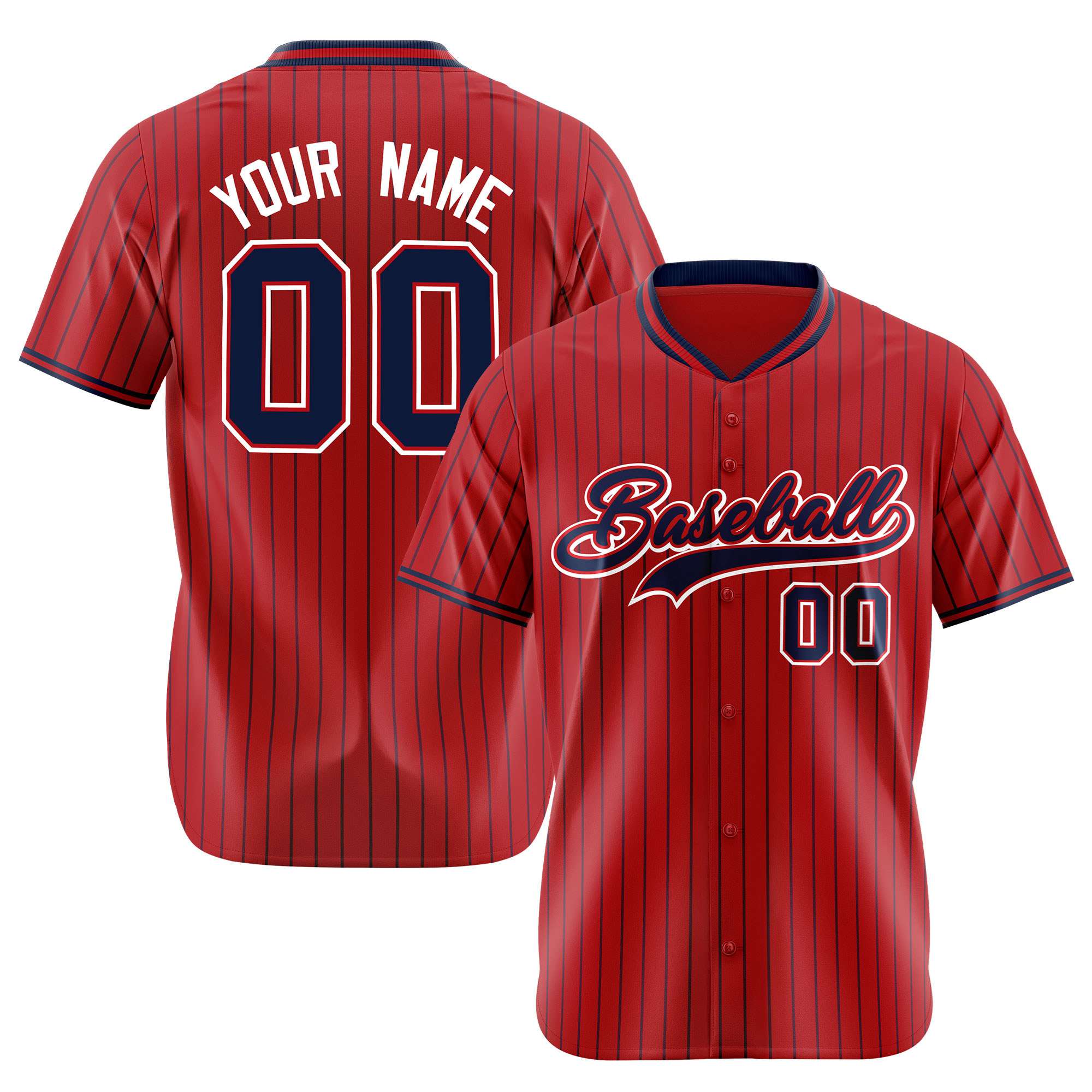 Custom Red Navy Pinstripe Navy-White Authentic Baseball Jersey