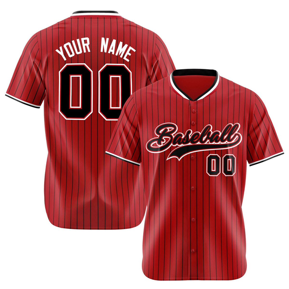 Custom Red Navy Pinstripe Navy-White Authentic Baseball Jersey