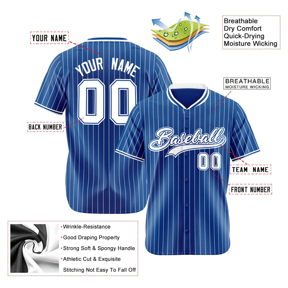 Custom Blue White Pinstripe White-Blue Authentic Baseball Jersey