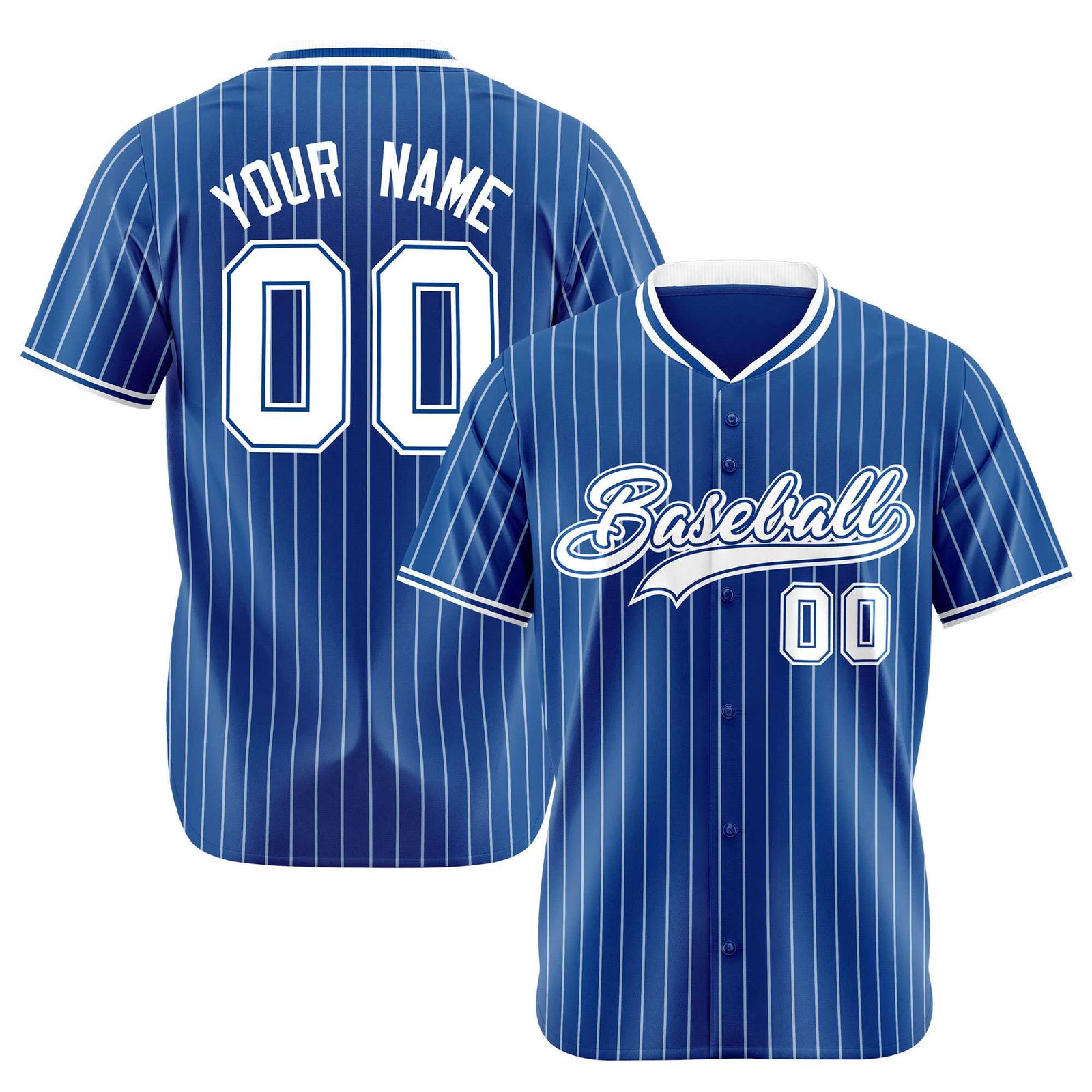 Custom Blue White Pinstripe White-Blue Authentic Baseball Jersey