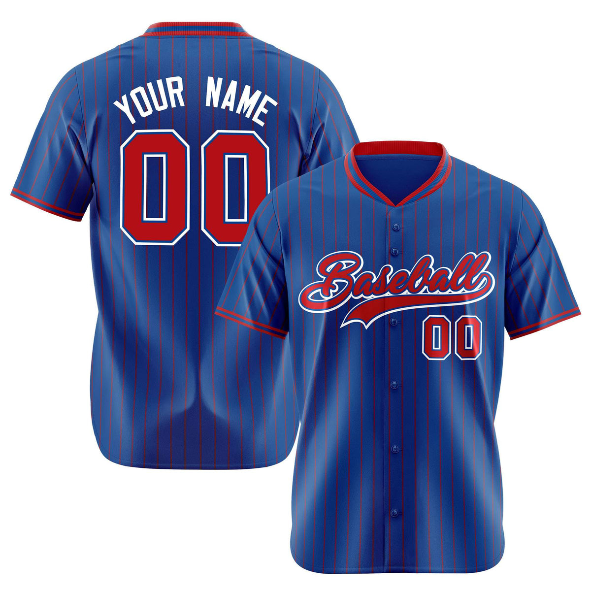 Custom Blue Red Pinstripe Red-White Authentic Baseball Jersey