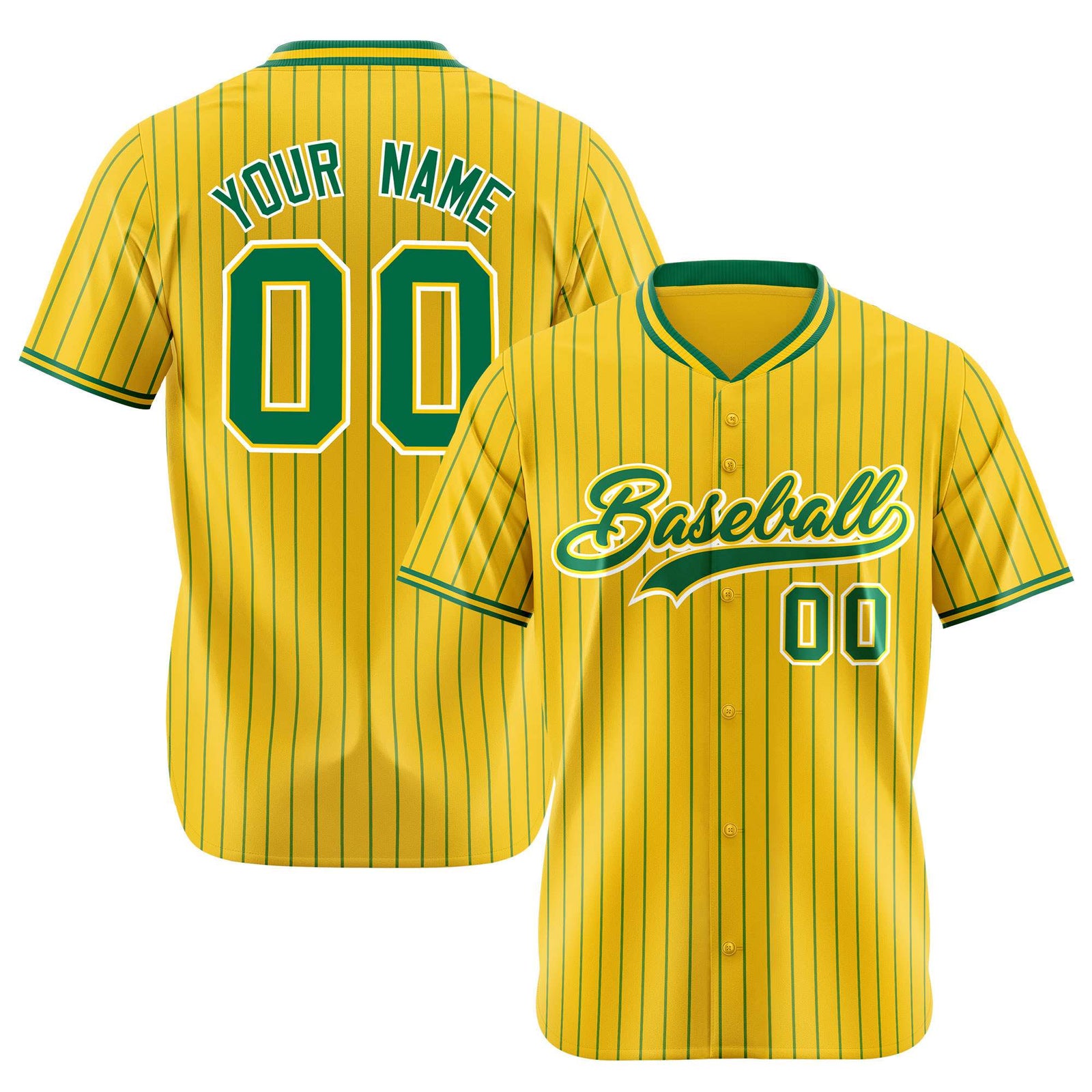 Custom Yellow Kelly-Green Pinstripe Kelly-Green White Authentic Baseball Jersey