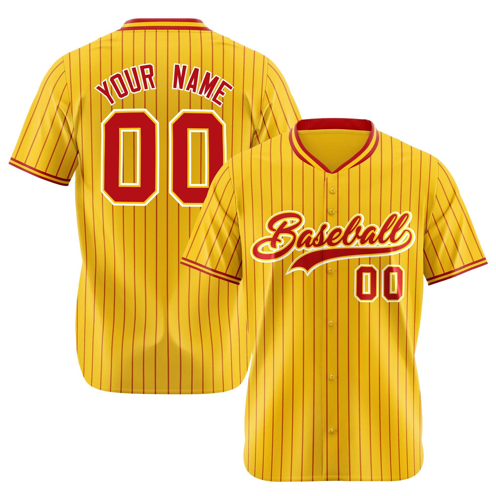 Custom Yellow Red Pinstripe Red-White Authentic Baseball Jersey