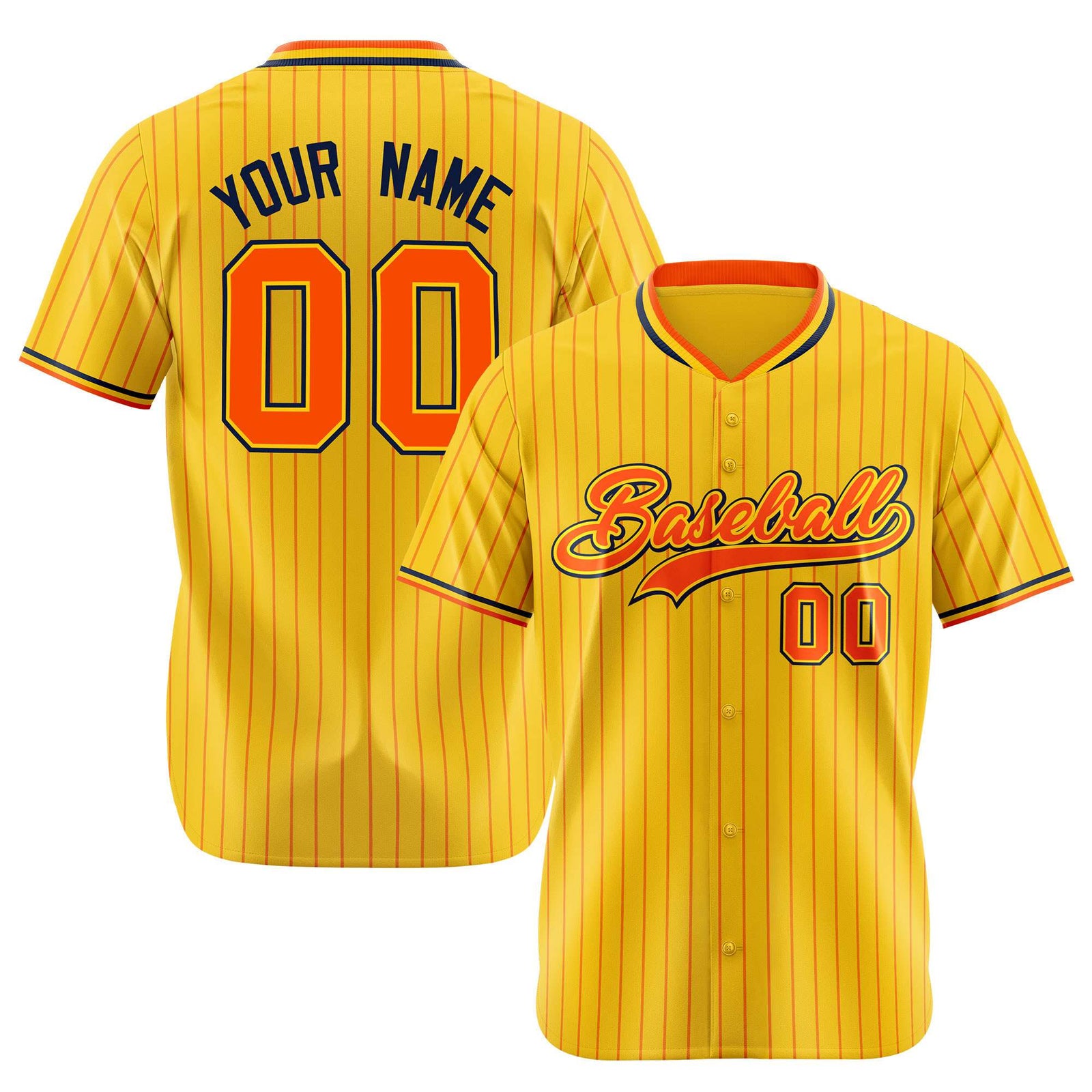 Custom Yellow Orange Pinstripe Orange-Black Authentic Baseball Jersey