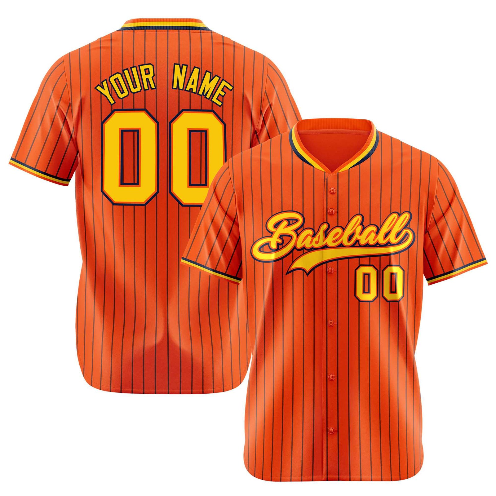 Custom Orange Navy Pinstripe Gold-Navy Authentic Baseball Jersey