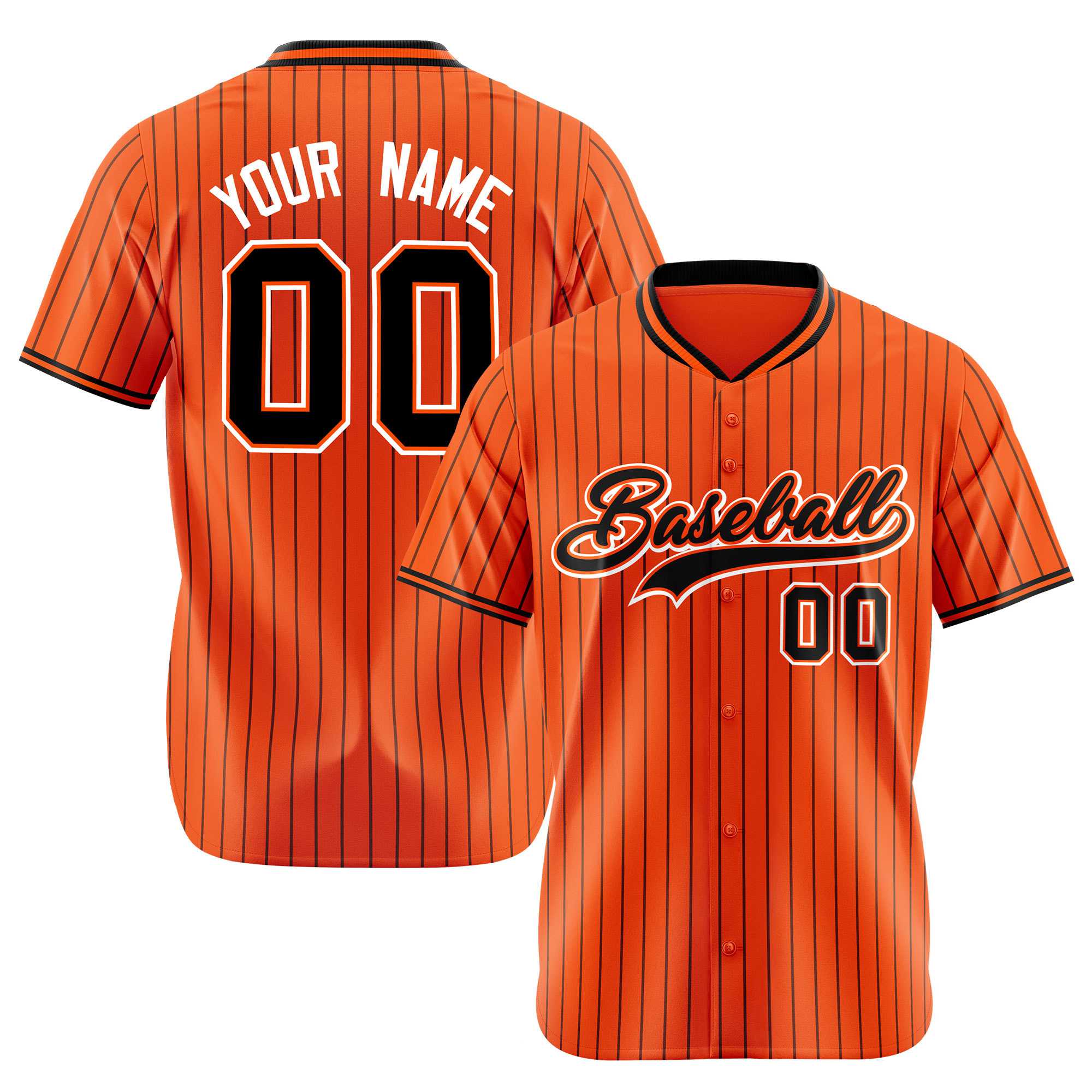 Custom Orange Black Pinstripe Black-White Authentic Baseball Jersey