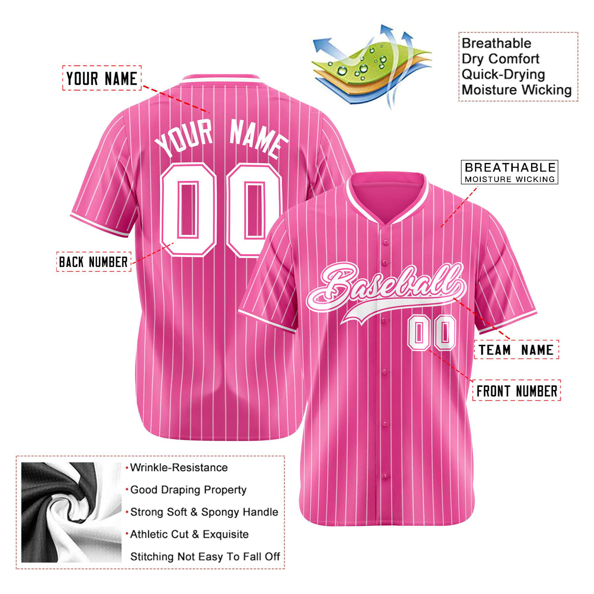 Custom Pink Navy Pinstripe Navy-White Authentic Baseball Jersey