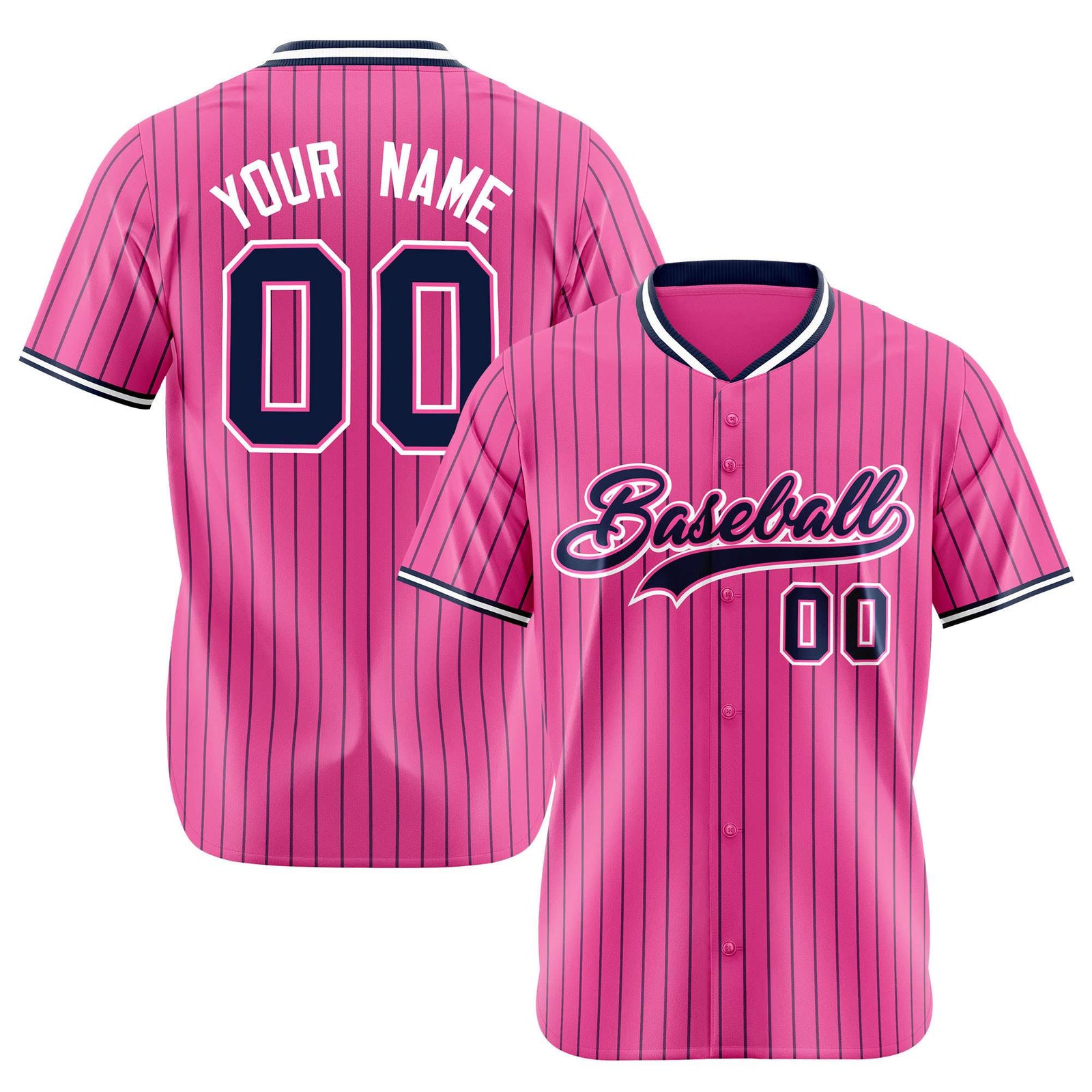 Custom Pink Blue Pinstripe Blue-White Authentic Baseball Jersey