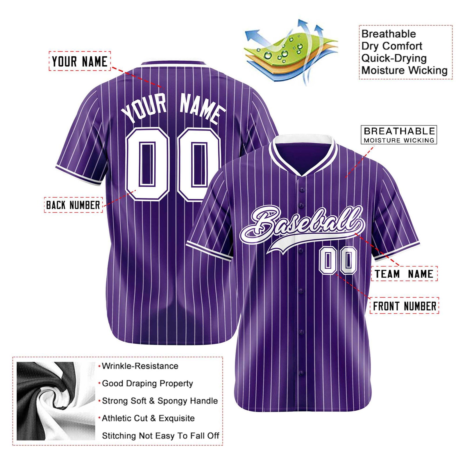 Custom Purple White Pinstripe White-Purple Authentic Baseball Jersey