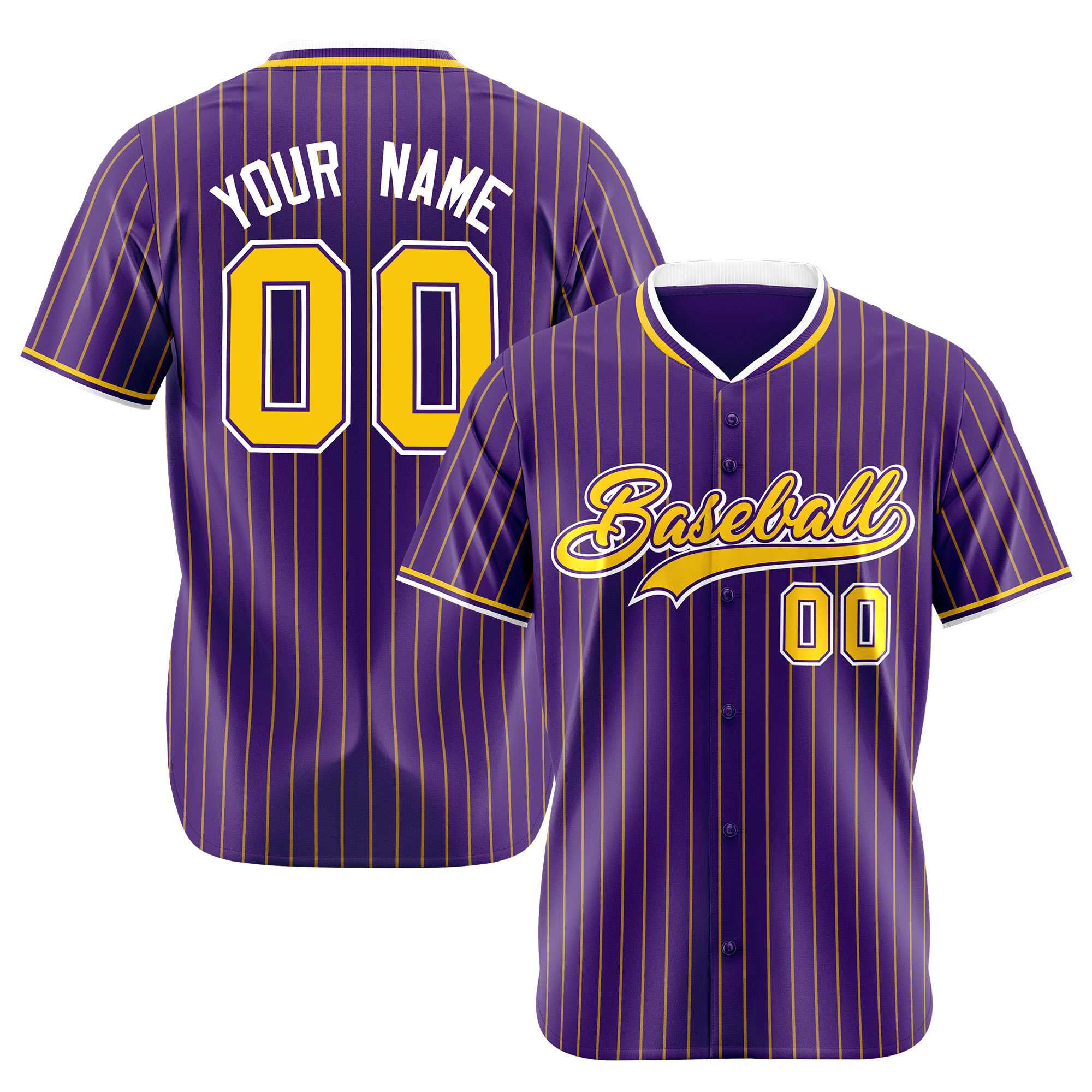 Custom Purple Yellow Pinstripe Yellow-White Authentic Baseball Jersey