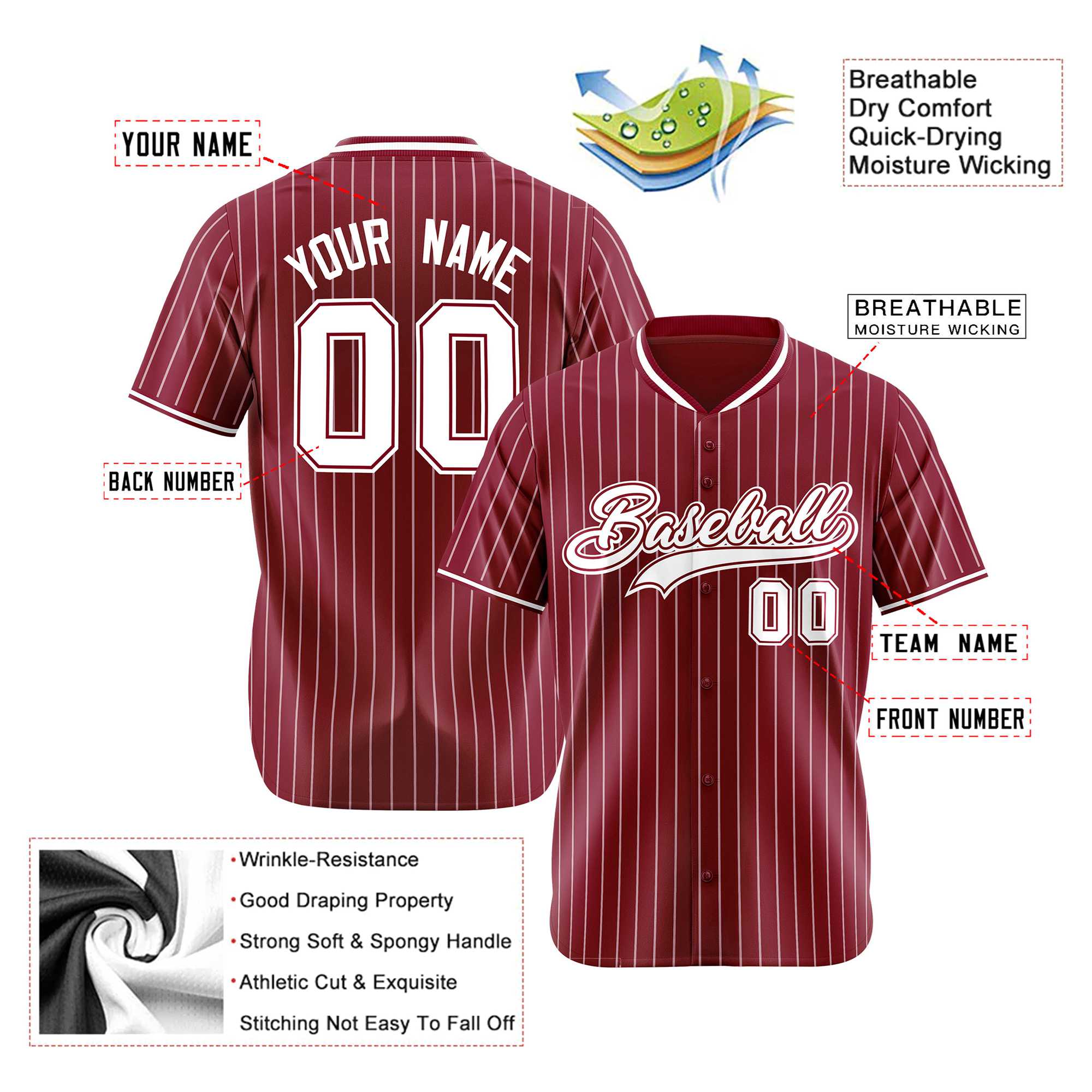 Custom Crimson White Pinstripe White-Crimson Authentic Baseball Jersey