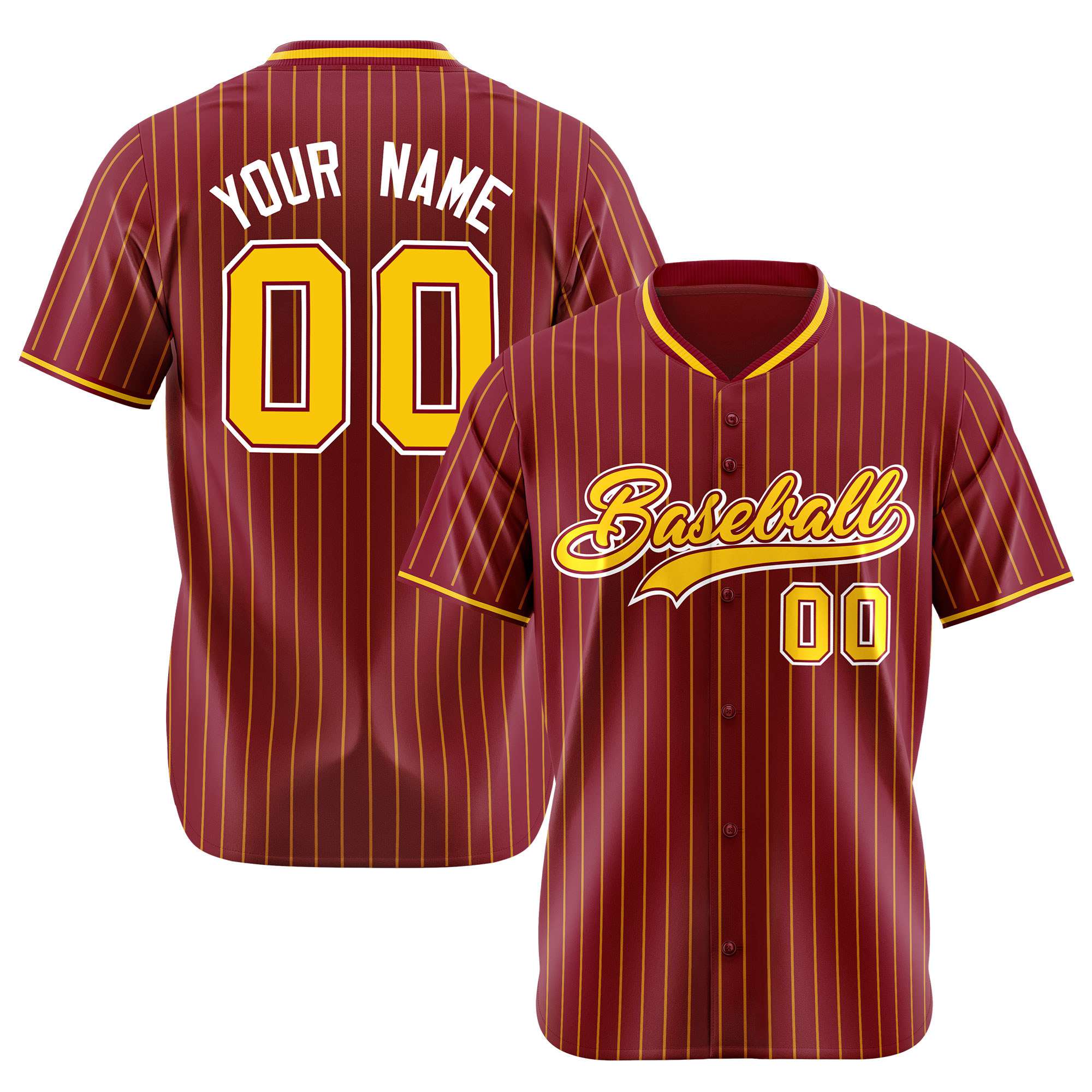 Custom Crimson Yellow Pinstripe Yellow-White Authentic Baseball Jersey