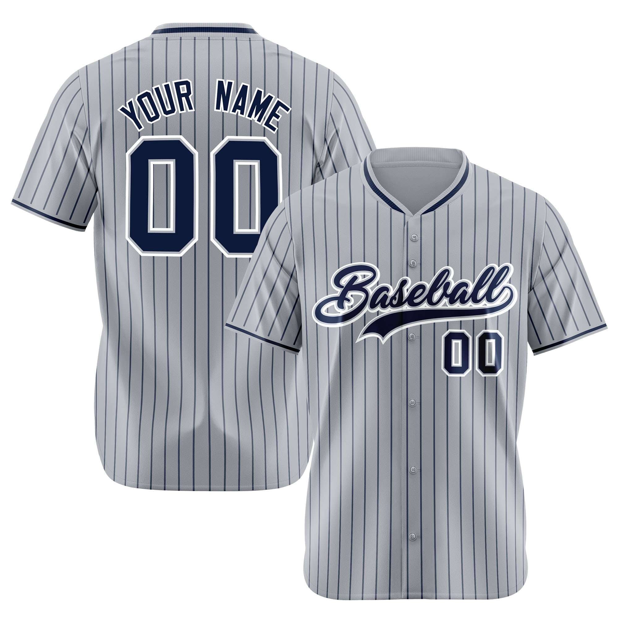 Custom Gray Navy Pinstripe Navy-White Authentic Baseball Jersey