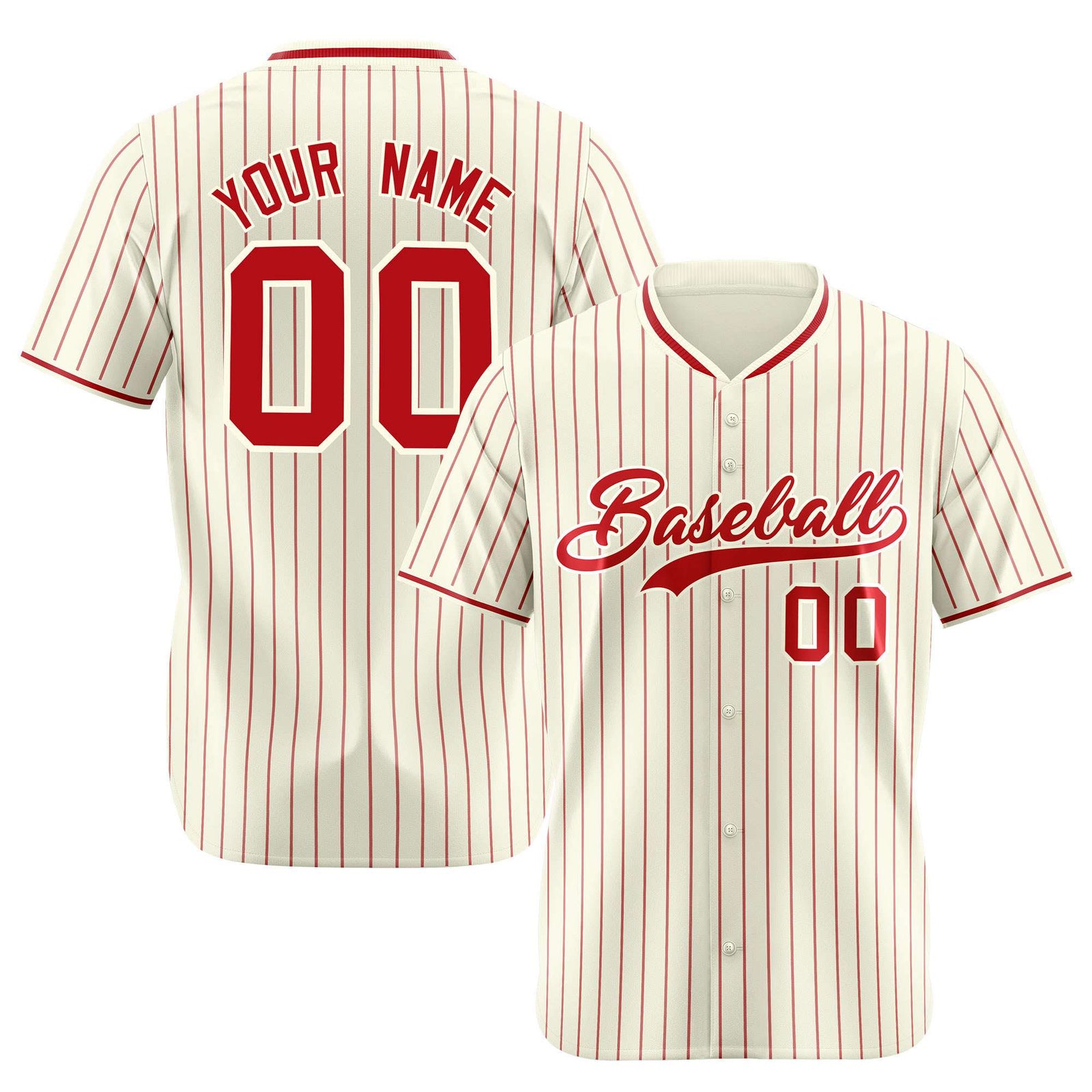 Custom Cream Red Pinstripe Red-White Authentic Baseball Jersey