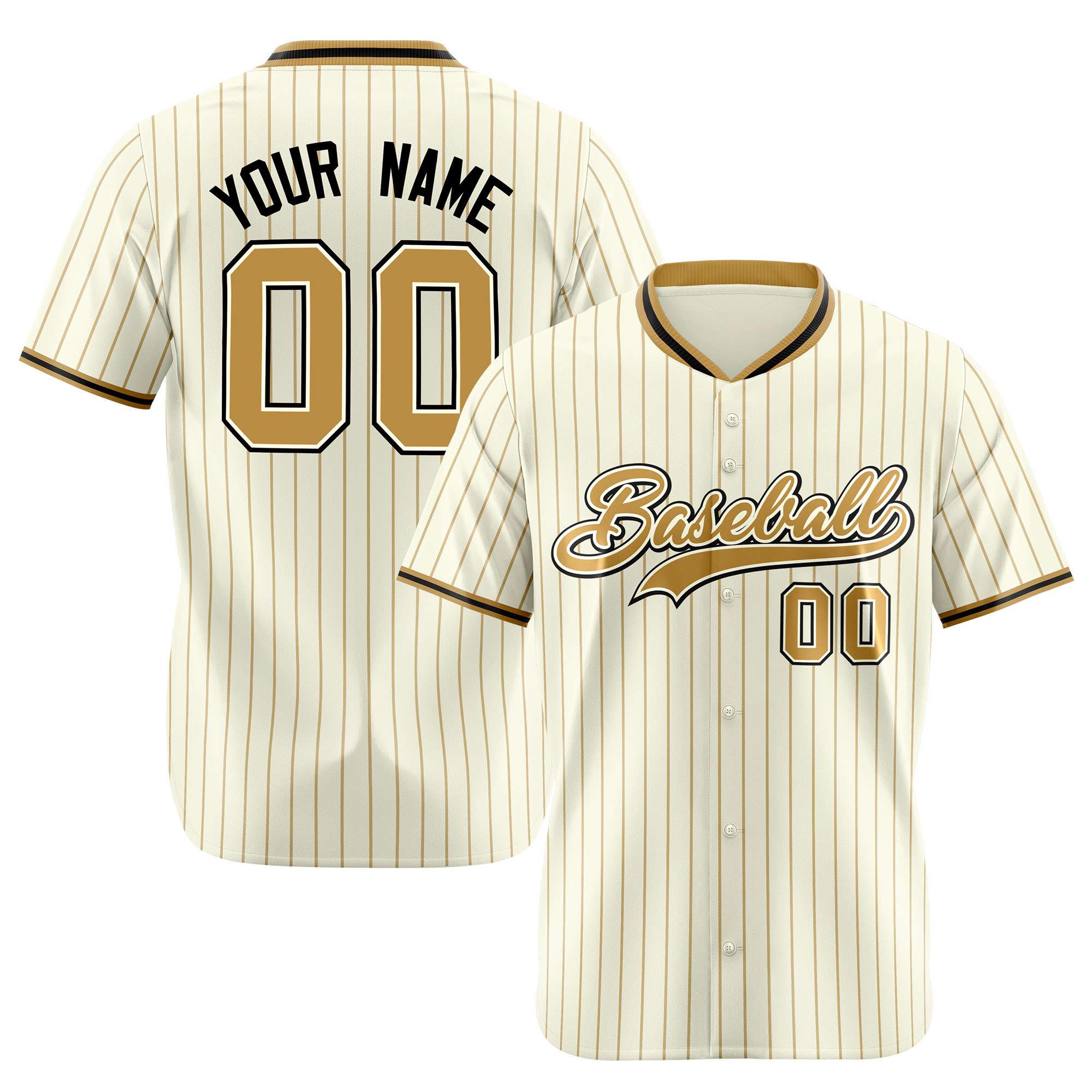 Custom Cream Brown Pinstripe Brown-Black Authentic Baseball Jersey