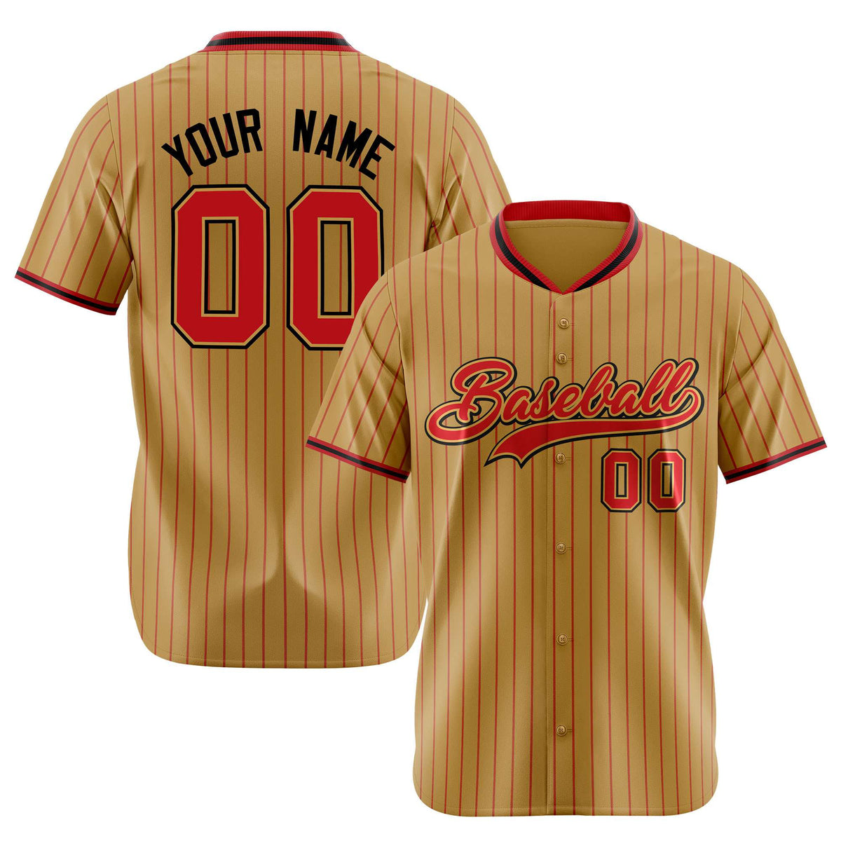Custom Brwon Red Pinstripe Red-Black Authentic Baseball Jersey
