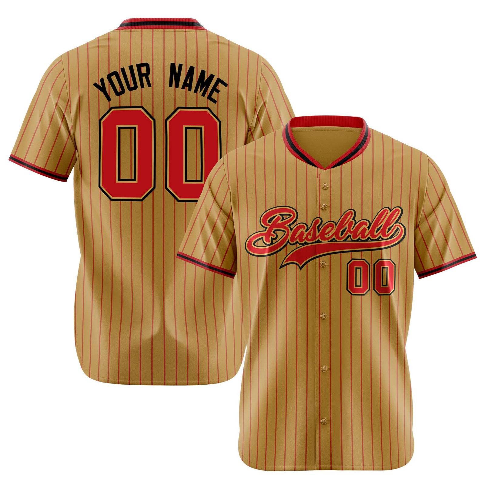 Custom Brwon Red Pinstripe Red-Black Authentic Baseball Jersey