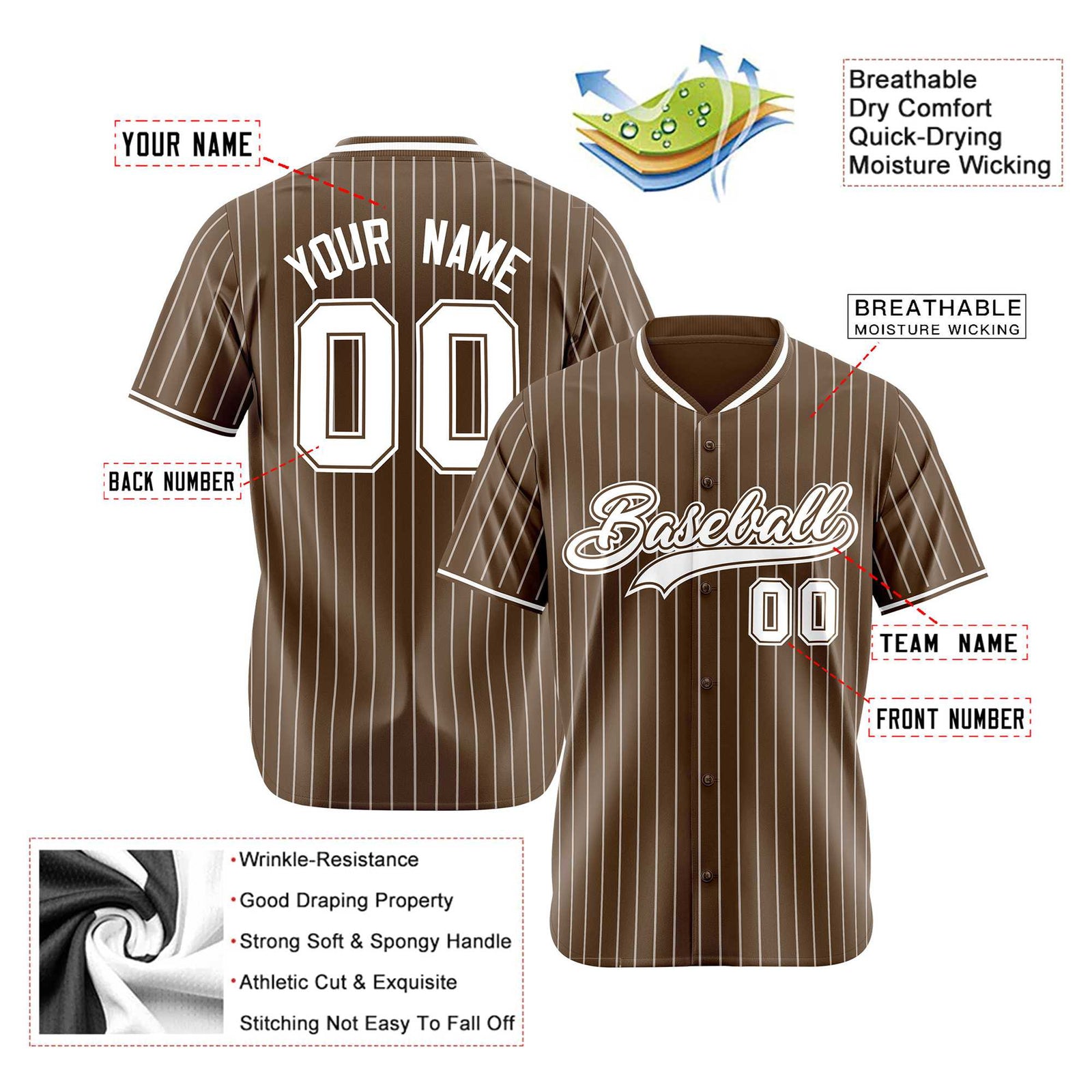 Custom Olive White Pinstripe White-Olive Authentic Baseball Jersey
