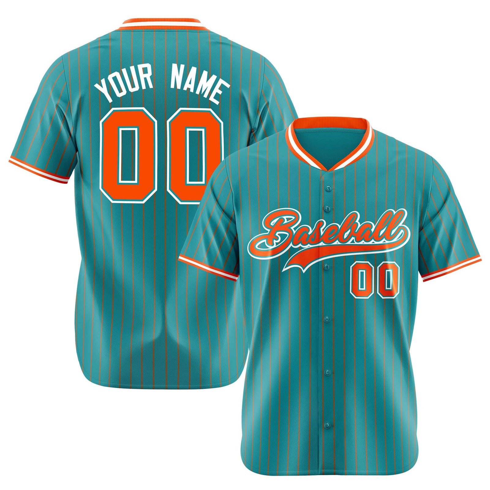 Custom Aqua Orange Pinstripe Orange-White Authentic Baseball Jersey