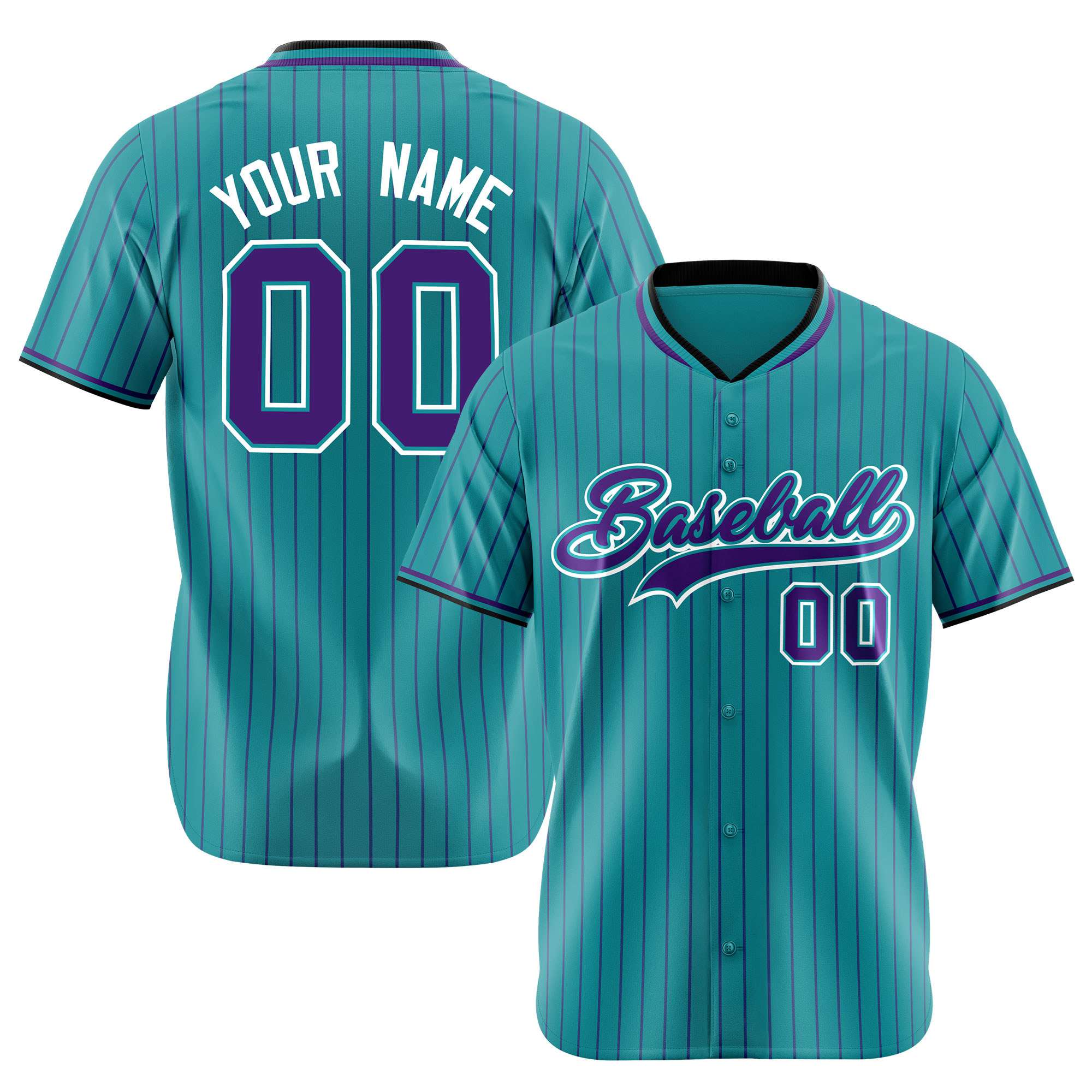 Custom Aqua Purple Pinstripe Purple-White Authentic Baseball Jersey