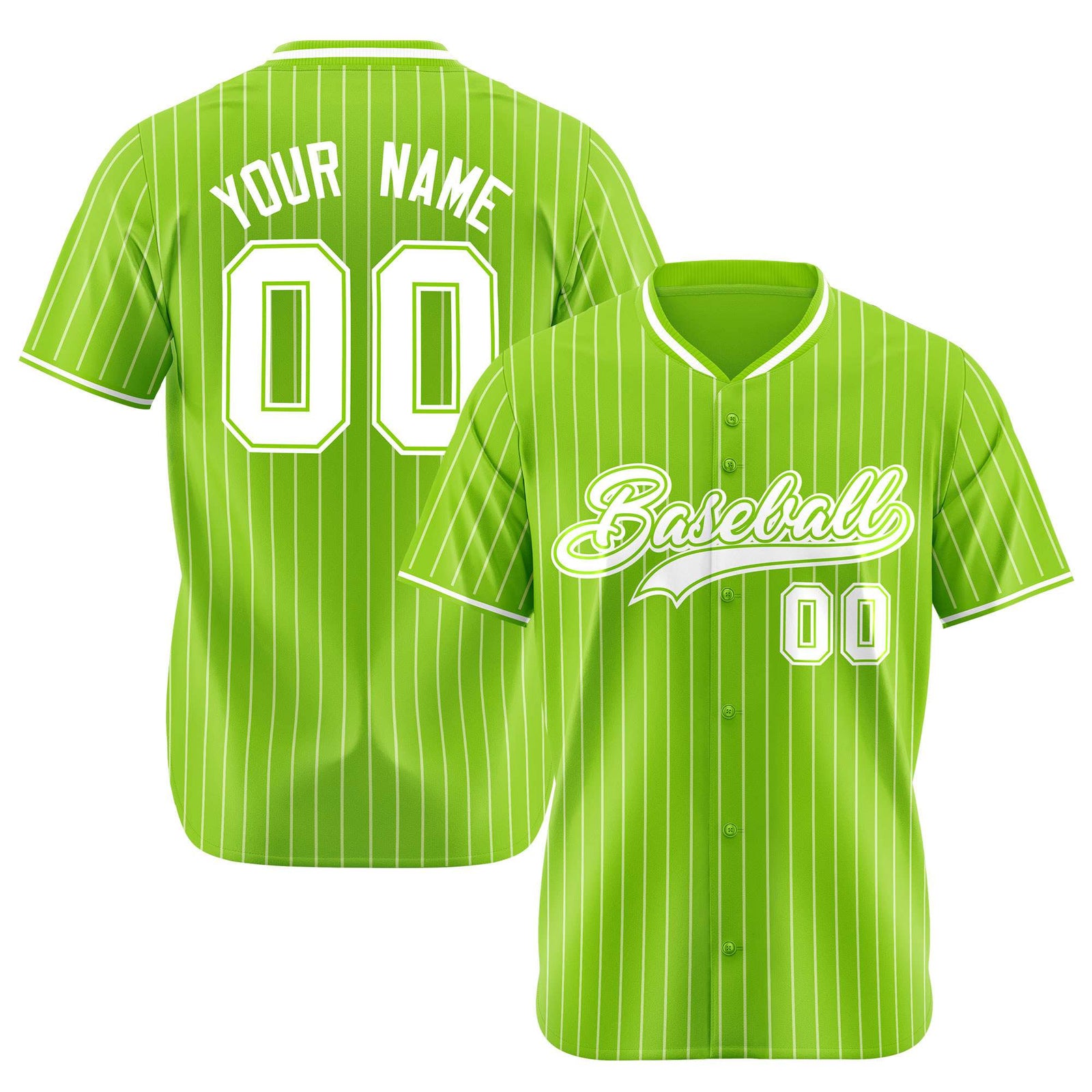 Custom Neon Green White Pinstripe White Neon-Green Authentic Baseball Jersey
