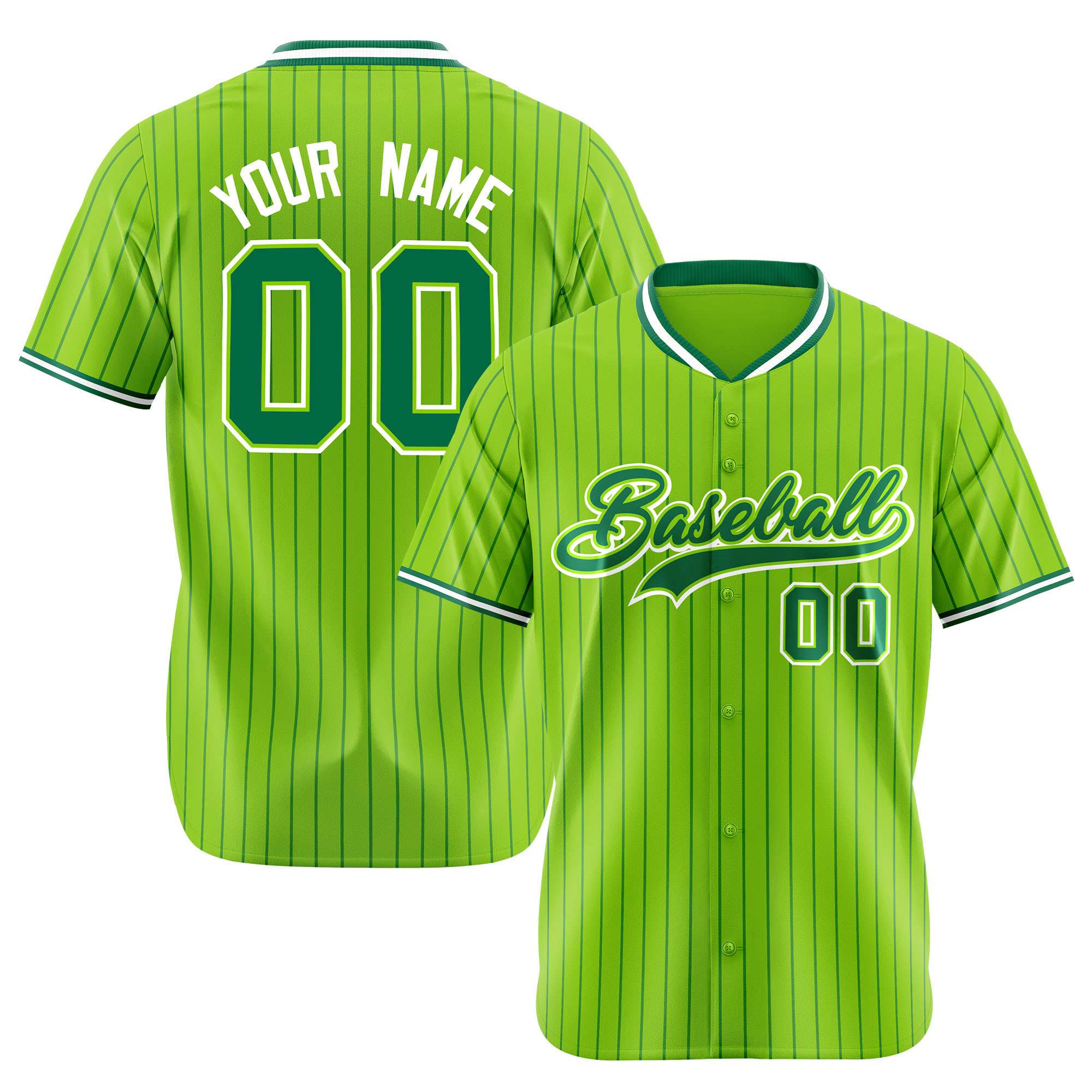 Custom Neon Green Kelly-Green Pinstripe Kelly-Green White Authentic Baseball Jersey