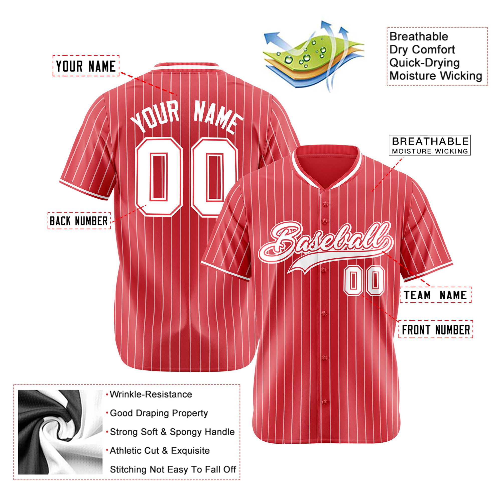 Custom Red White Pinstripe White-Red Authentic Baseball Jersey