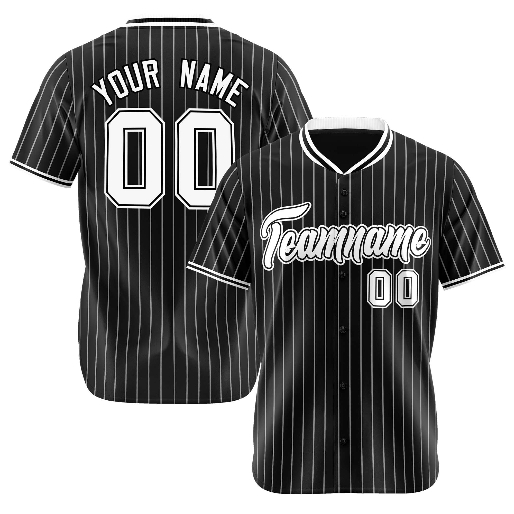 Custom Black White Pinstripe Black-White Authentic Baseball Jersey