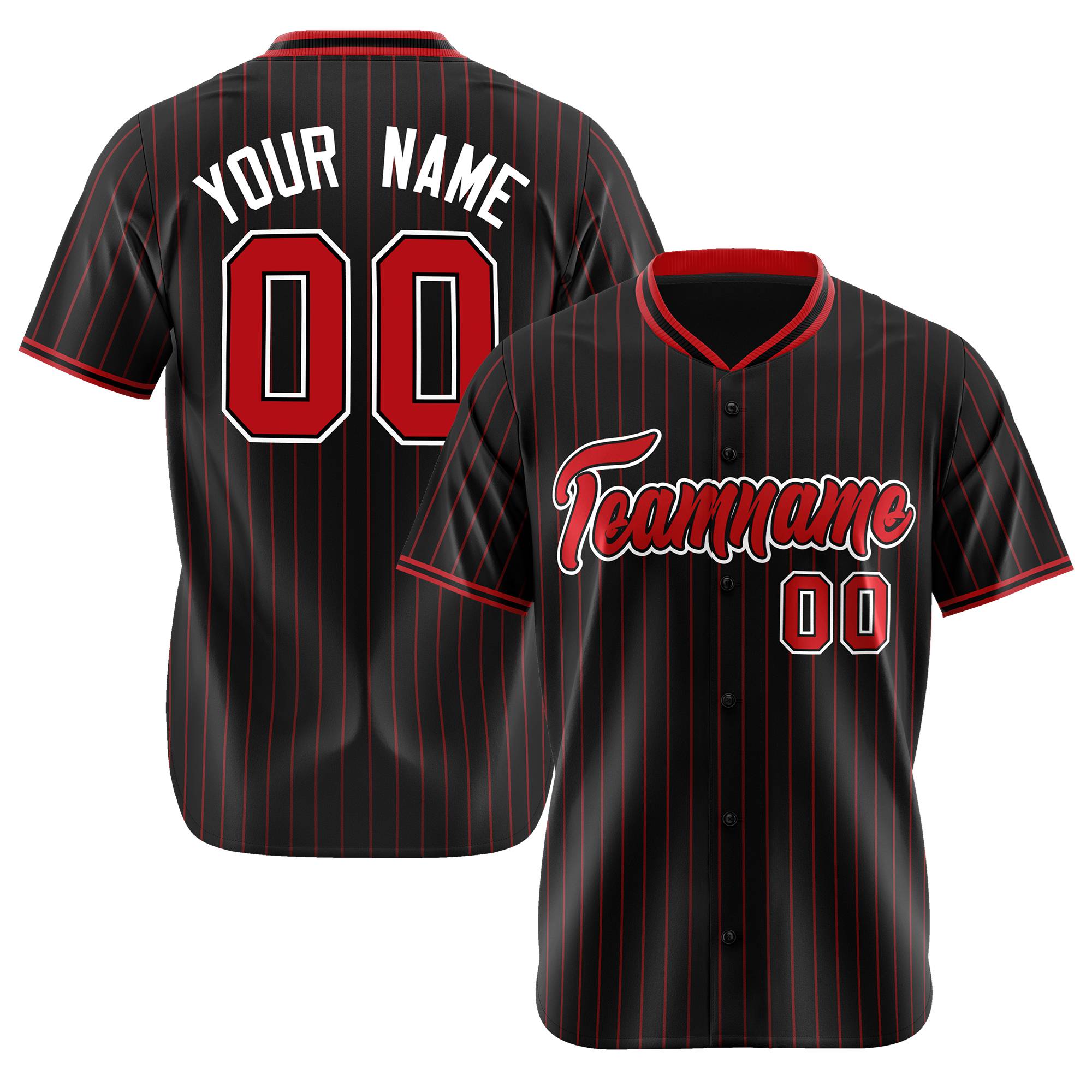 Custom Black Red Pinstripe Red-White Authentic Baseball Jersey